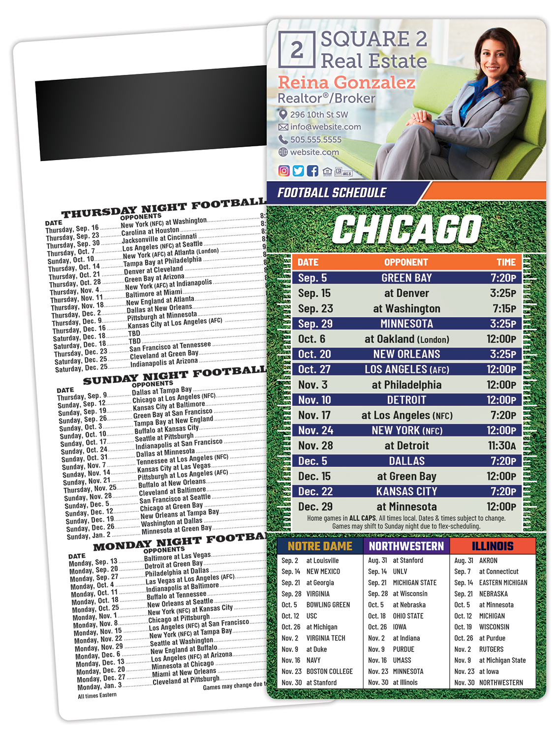 Football Schedule Laminated Card/Postcard with Magnet Strip 3.5x8.5 - 14 pt.
