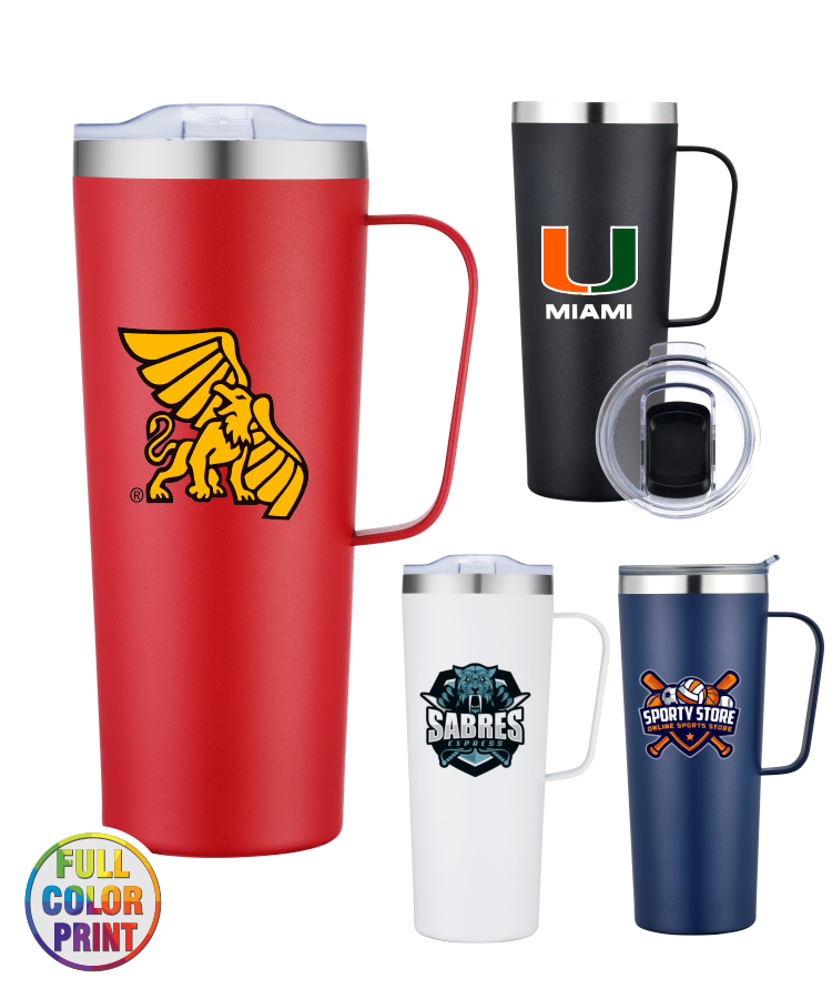 28oz Vacuum Camp Mug Powder Coated Double Wall Stainless Steel - Full Color  - FC517 | BigPromotions
