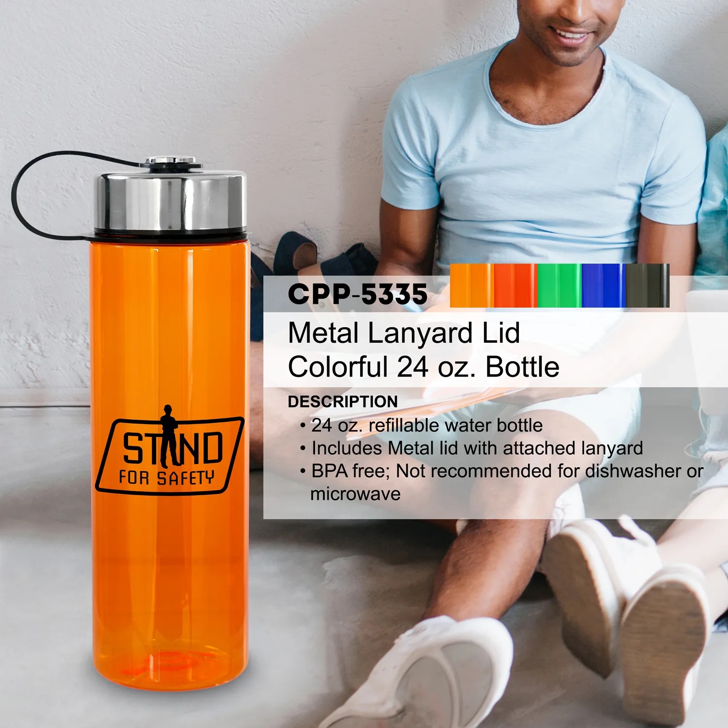 Metal Lanyard Lid Colorful 24oz Bottle, custom water bottle with logo imprint 2