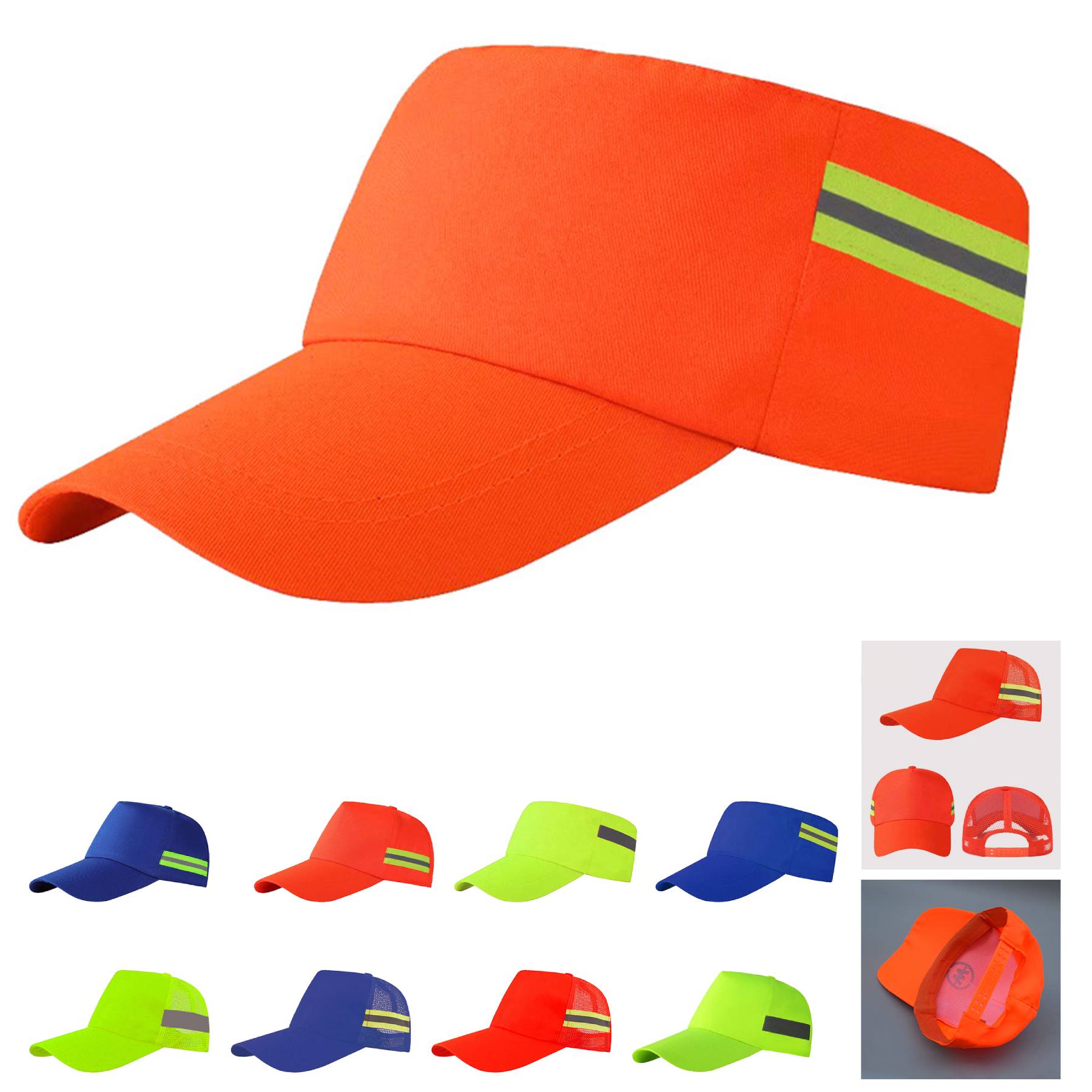 High Vis Baseball Cap with Reflective Trim Safty Constructed Hat 19