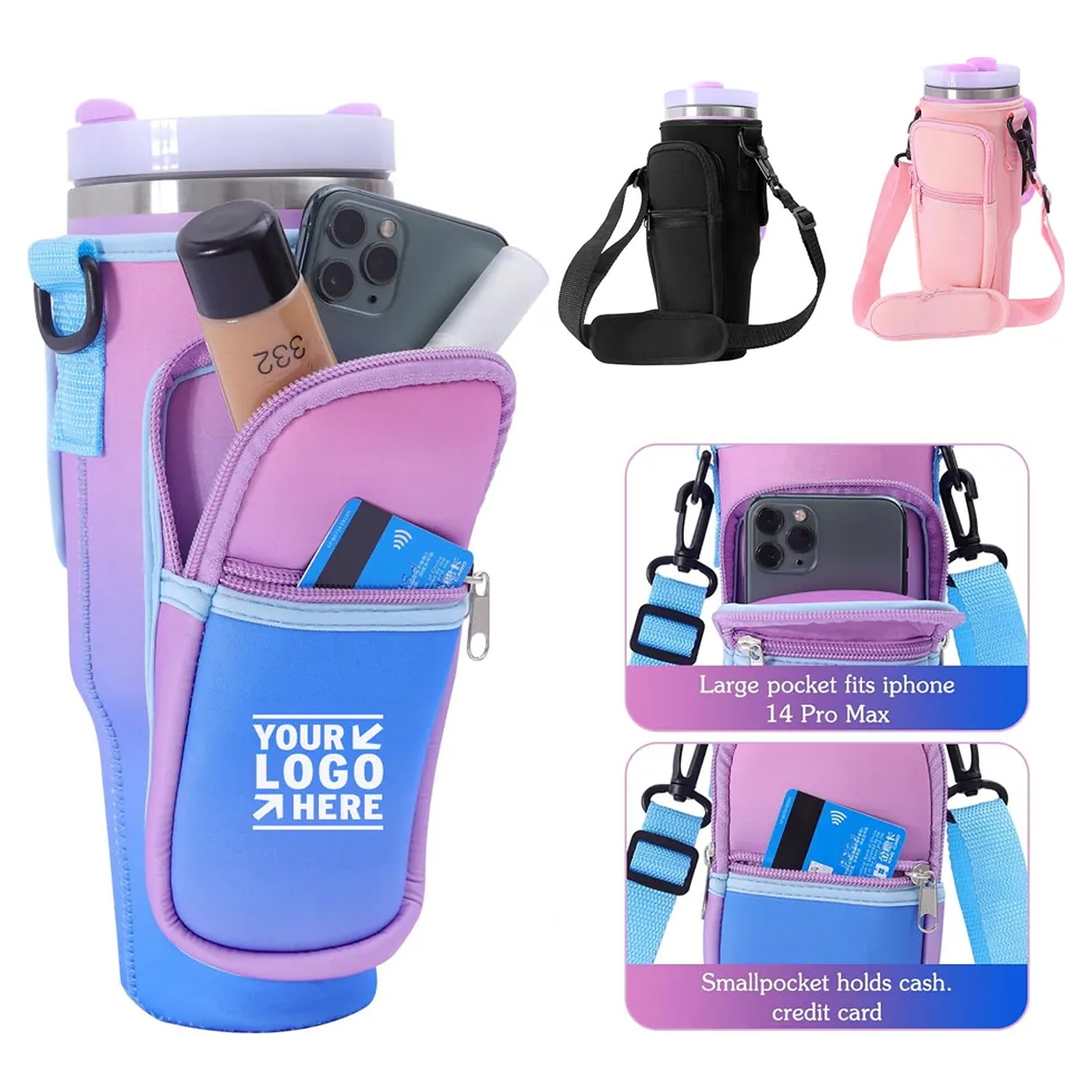 Travelling Camping Fit 40oz Tumbler With Handle Water Bottle Carrier Bag