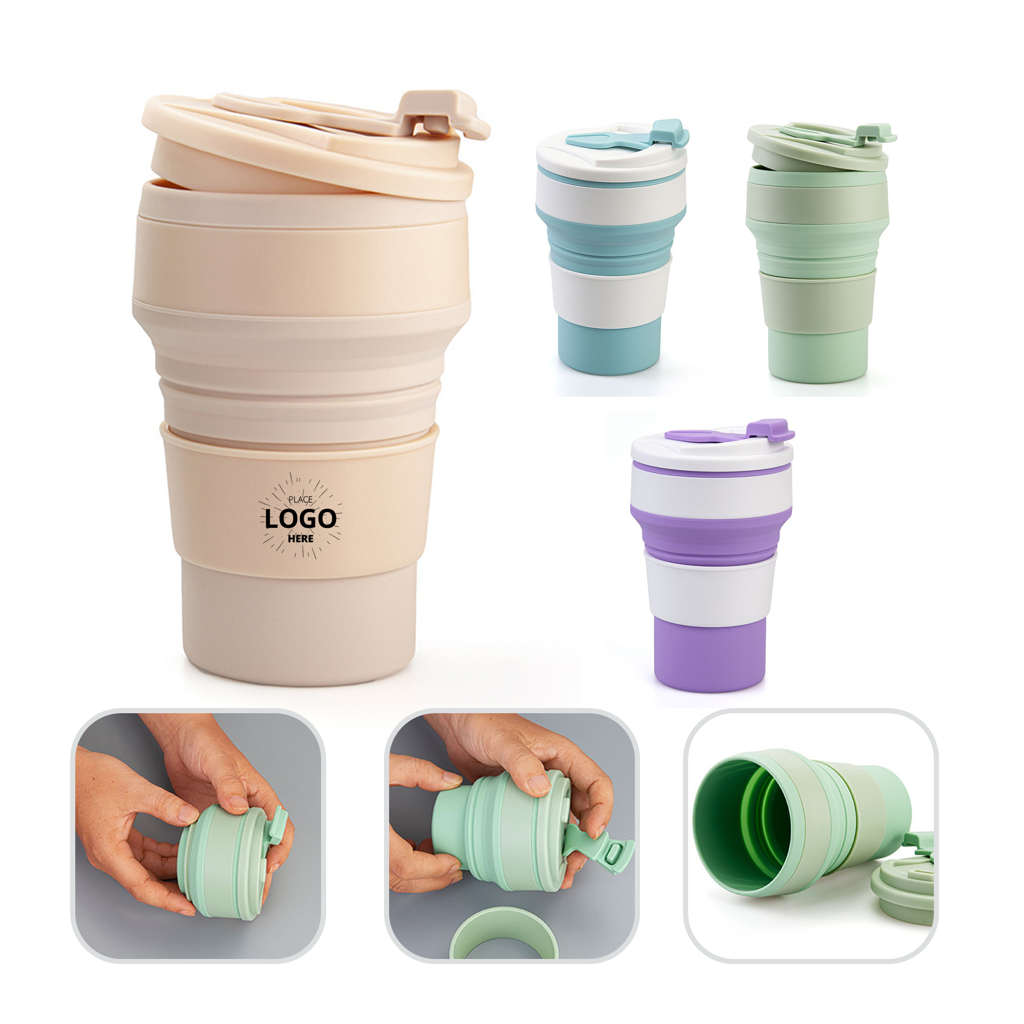 12oz Portable Silicone Collapsible Water Bottle Foldable Cup