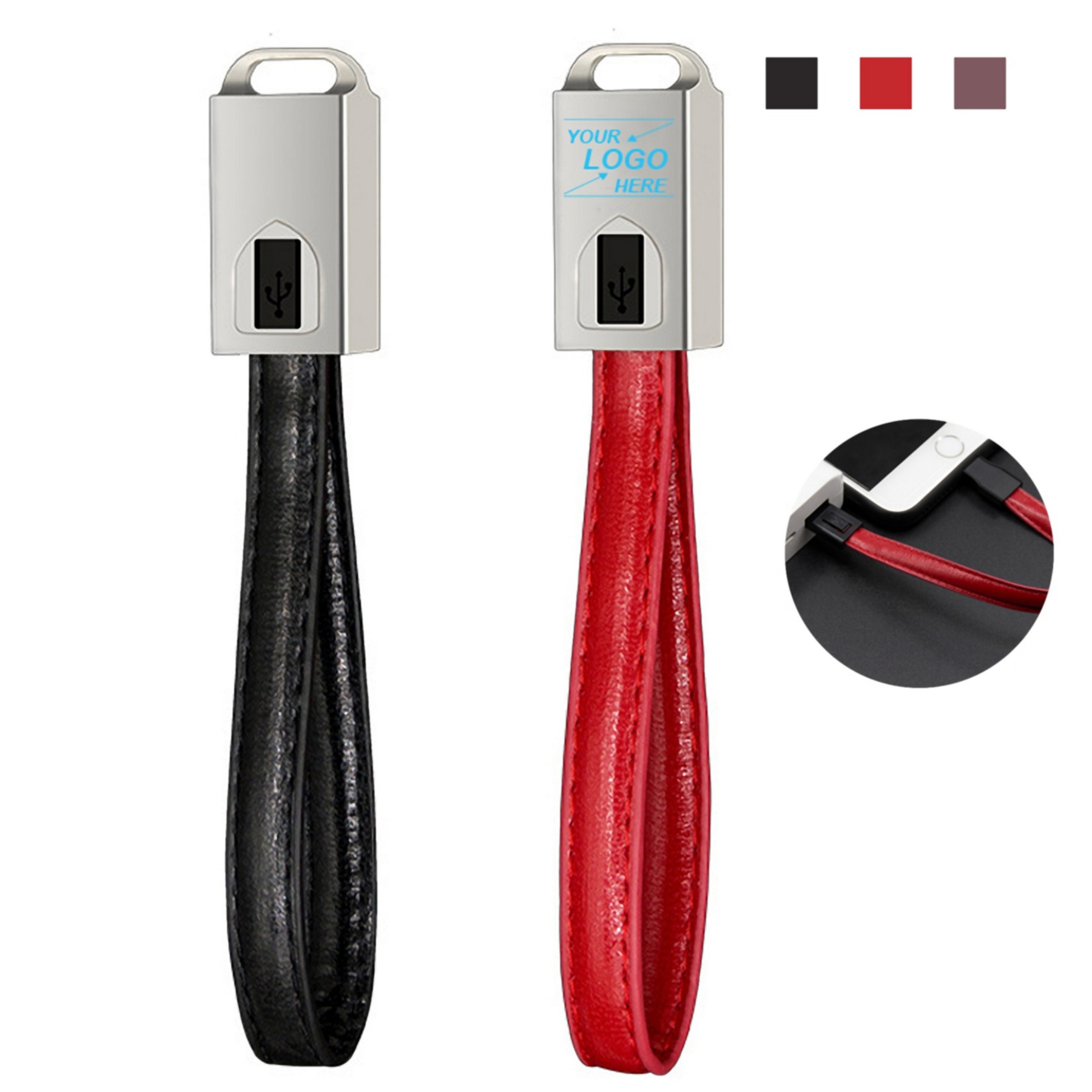 Charging Cable with Leather Keychain