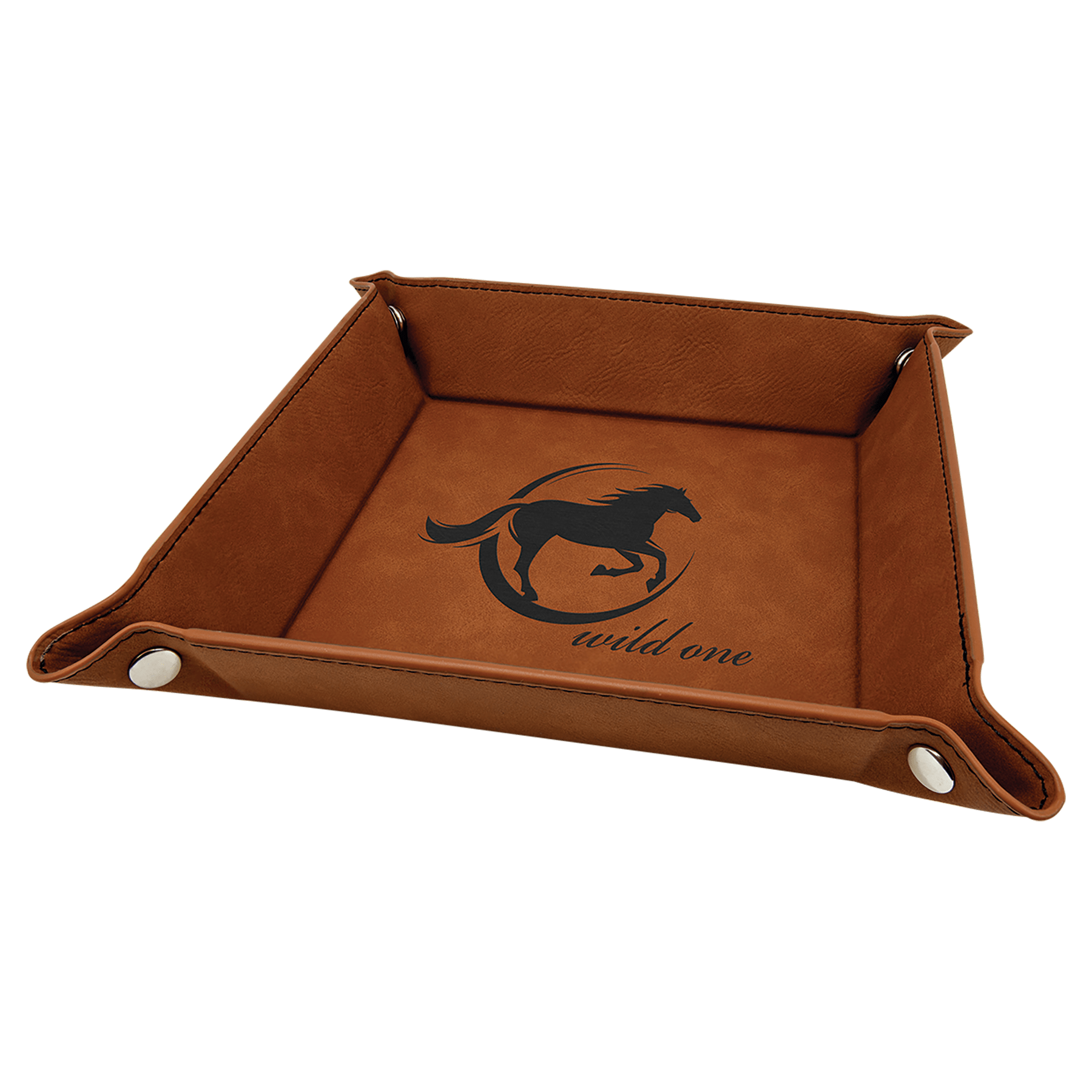 6" x 6" Laserable Leatherette Snap-Up Valet Tray with Silver Snaps 15