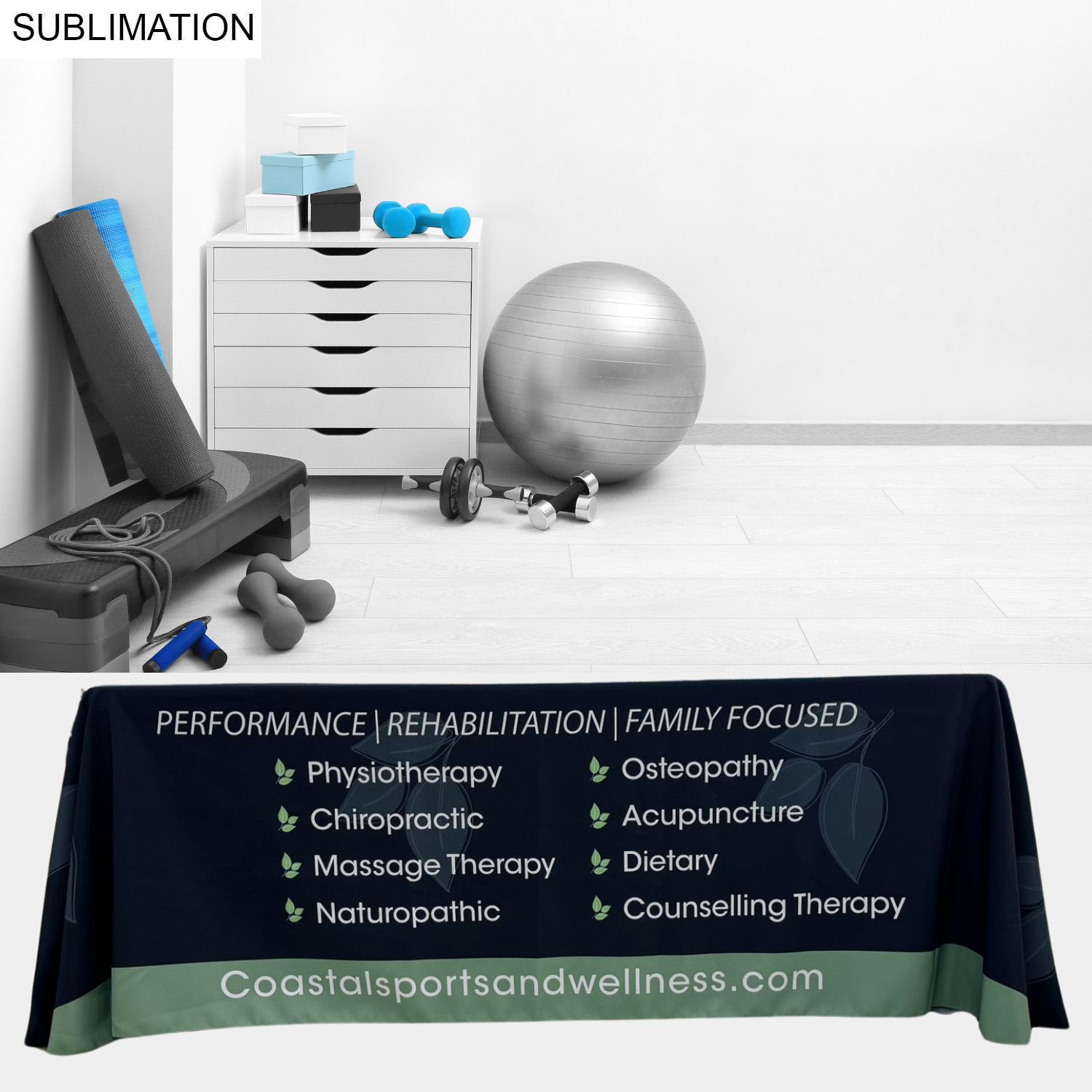 Sublimated Table Cloth for 6' table, Drape style, 4 sided, Closed Back 47
