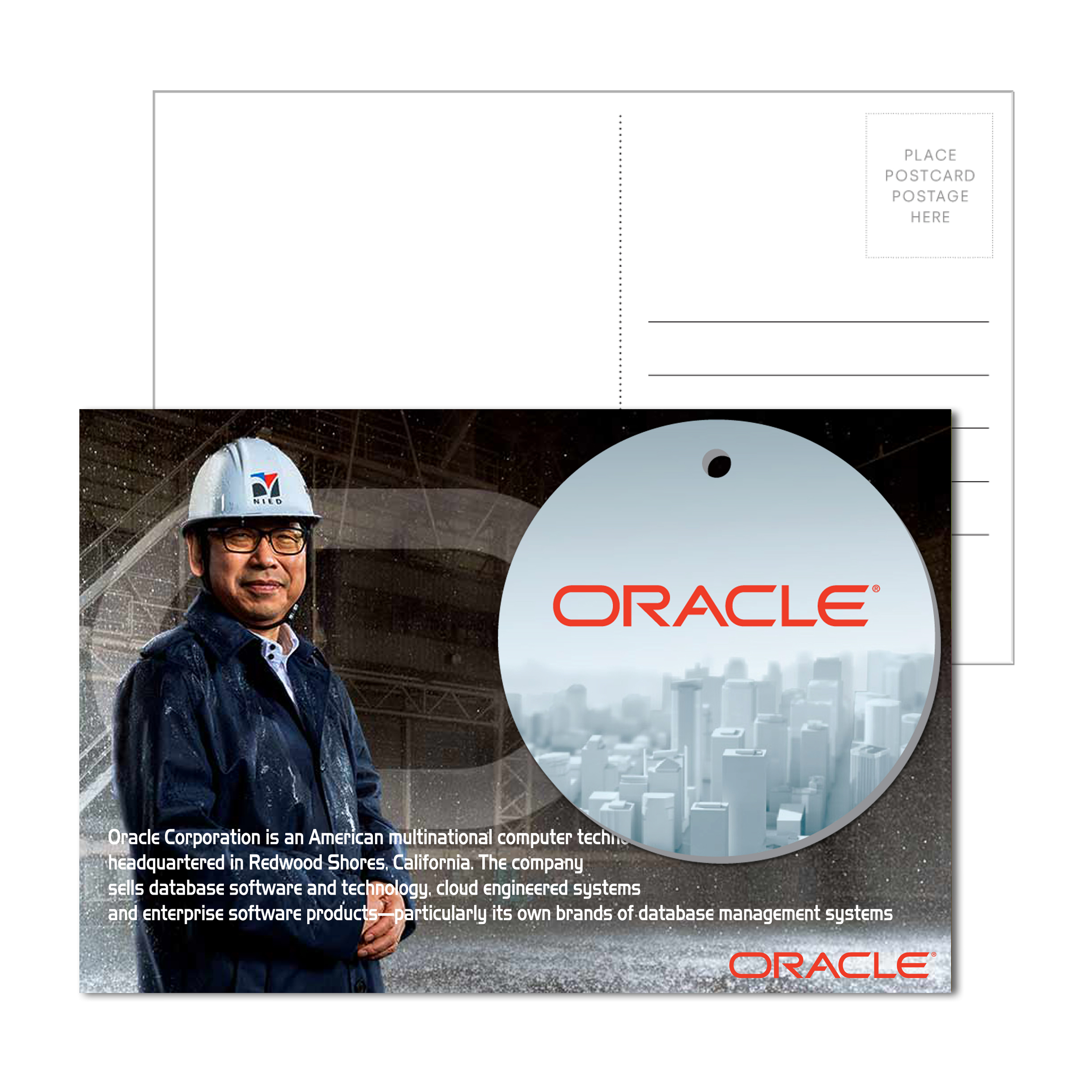 Post Card With Full-Color Round Luggage Tag