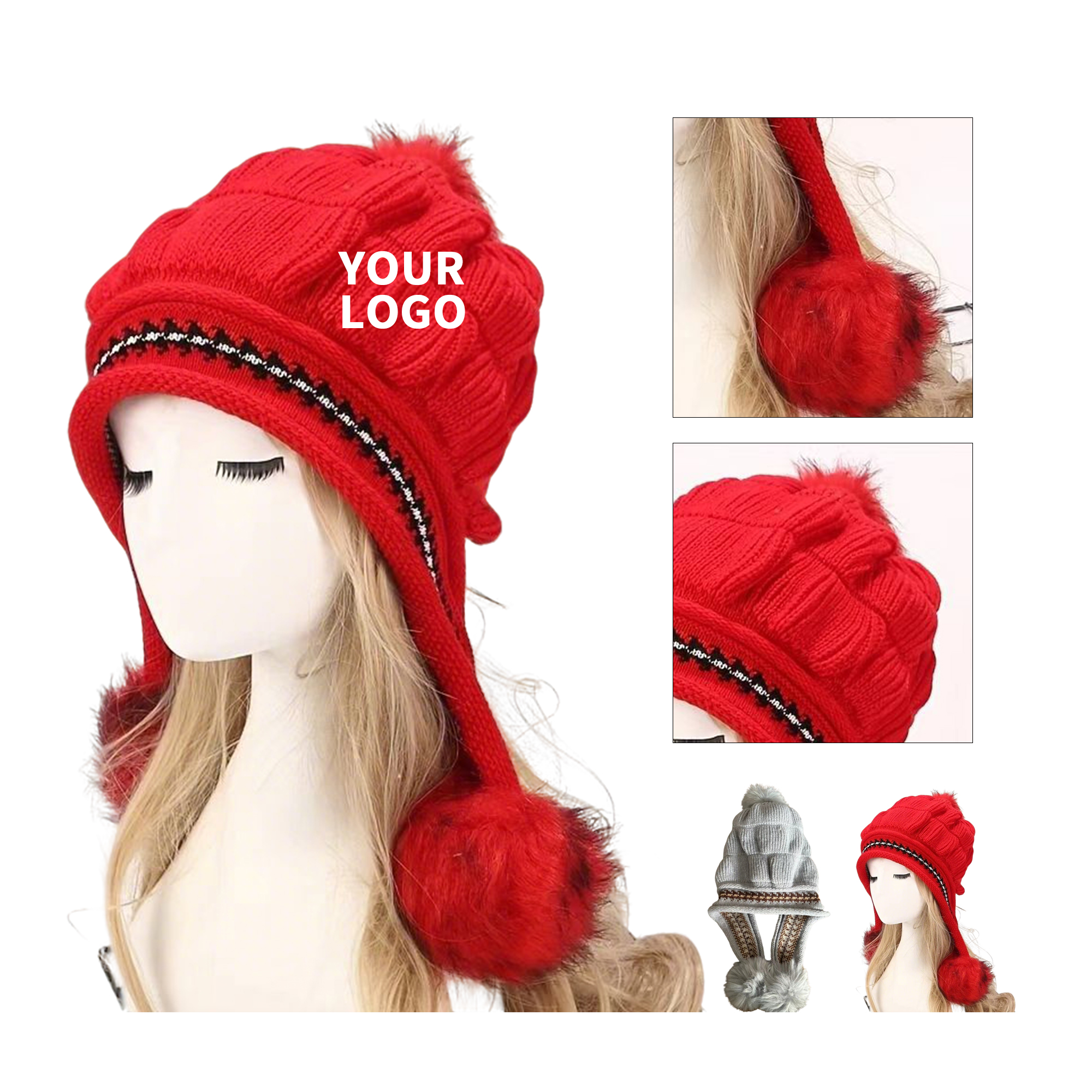 Knitted Beanie Pom Hat 11.9 x 8.7"