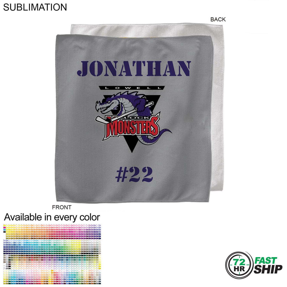 fiel 72 Hr Fast Ship - Team Towel in Microfiber Dri-Lite Terry 15x15 Sublimated sweat towel #SU609-37