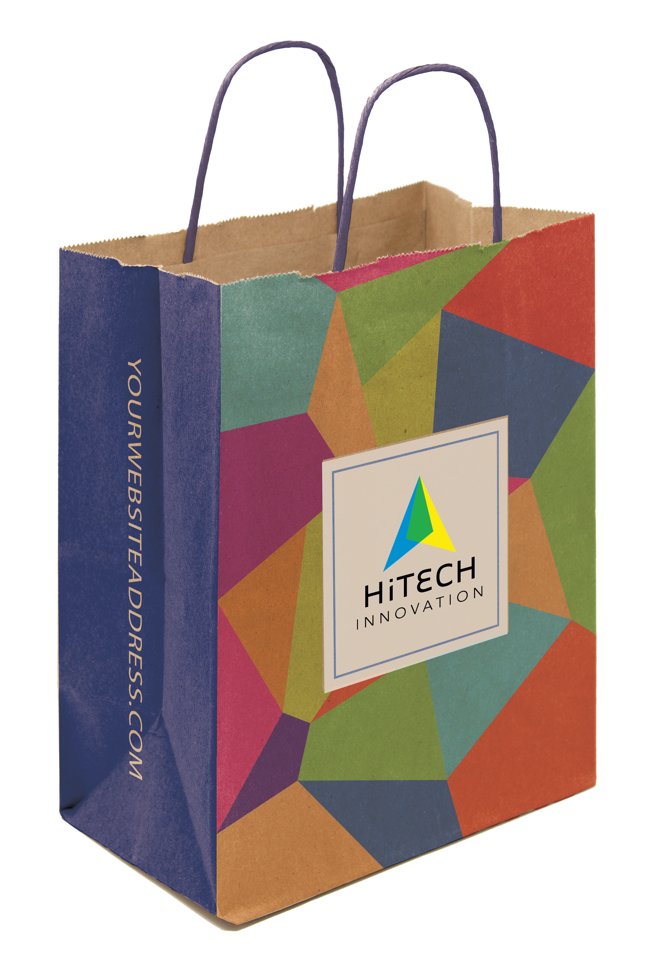 Multi-Sided Full Color Natural Shopper Paper Bag - Blue Handle (8.25 x 10.25 x 5) 5