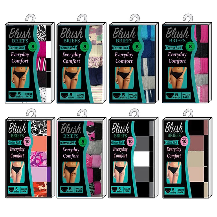 Women's Cotton Briefs - S-3X 5 Pack Assorted 3