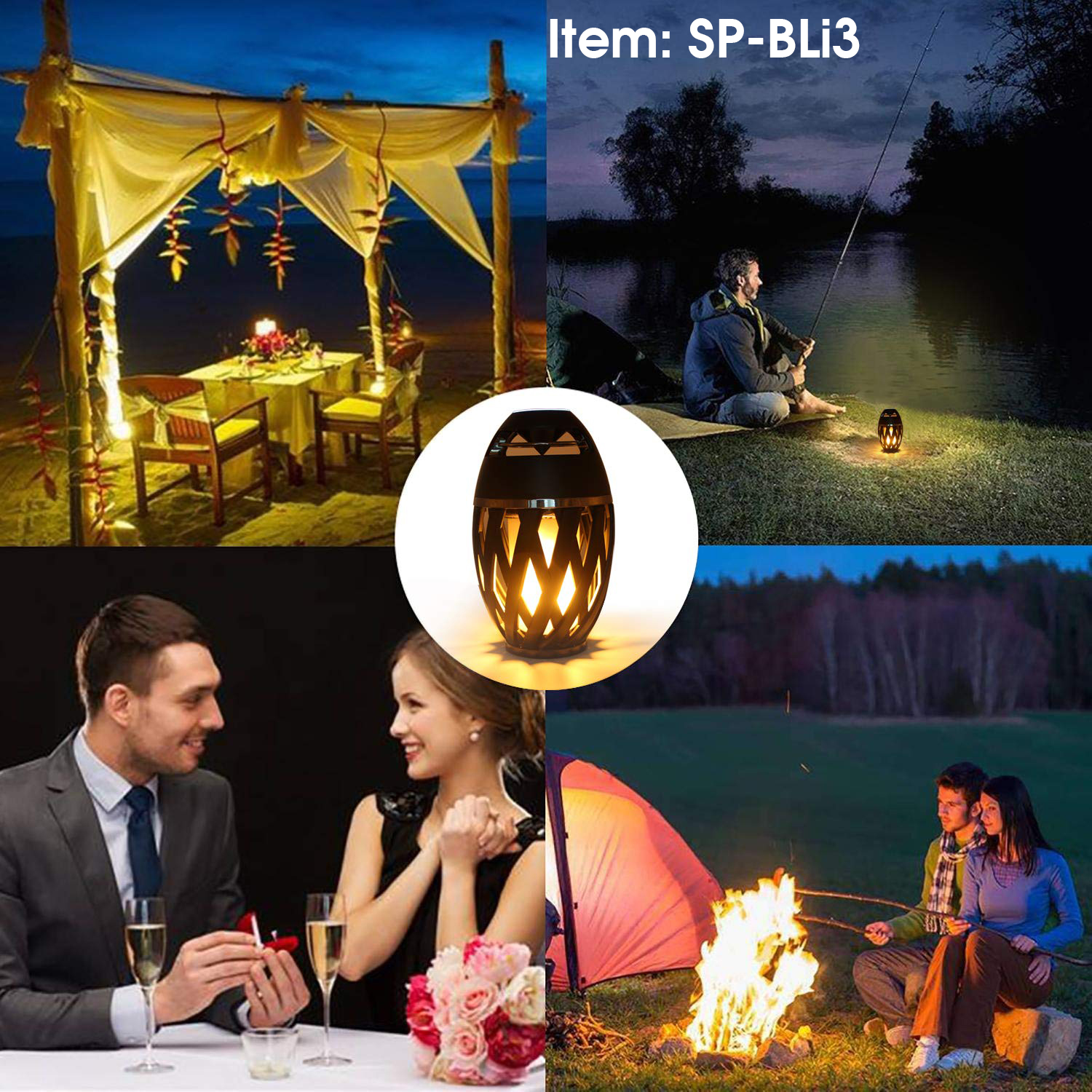 SonicWave LED Flame Torch Bluetooth Speaker Outdoor Waterproof IP65 13