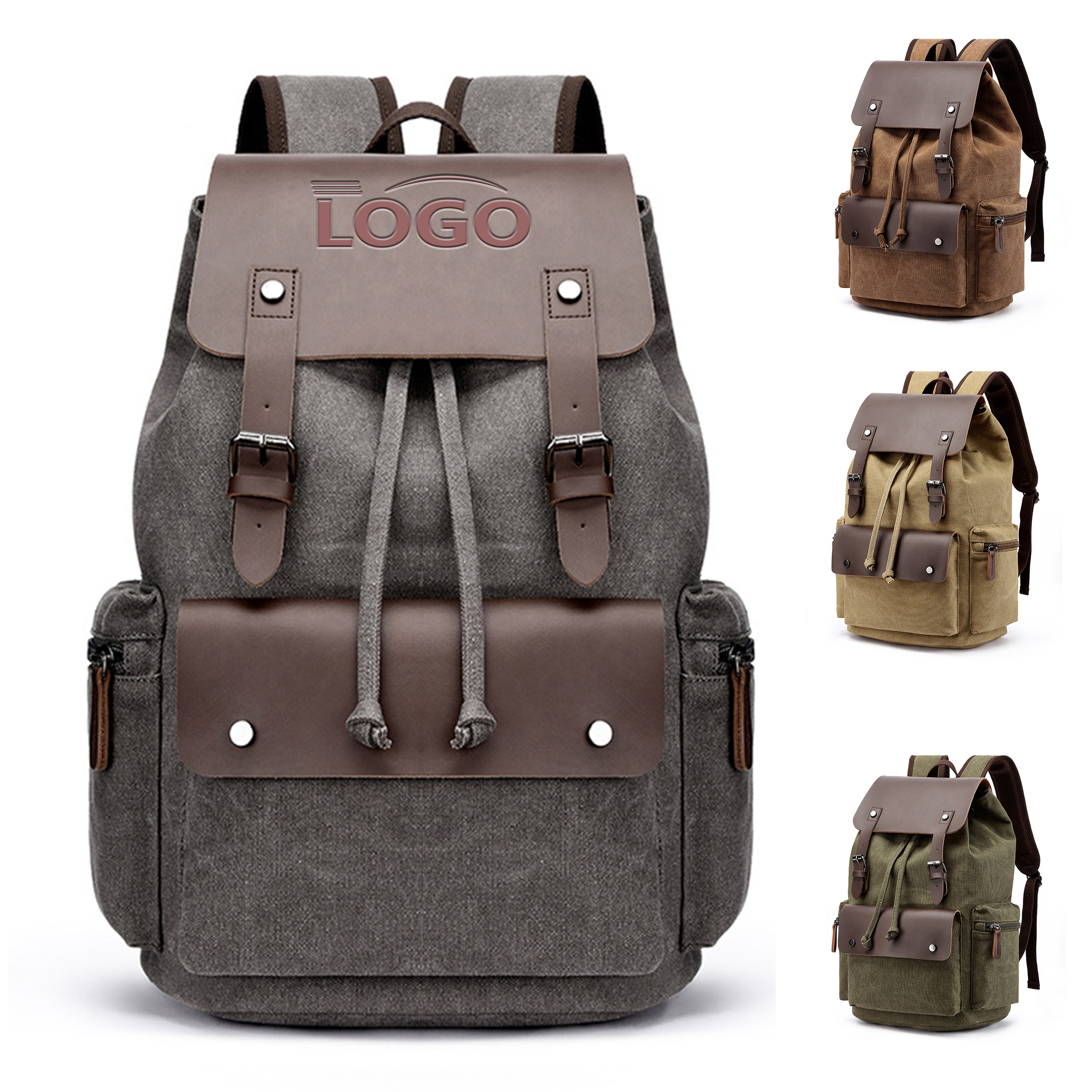 Men's durable canvas laptop backpack with customizable logo