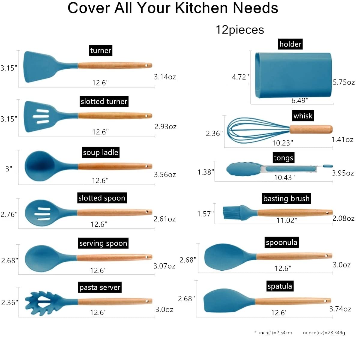 12 Pcs Silicone Cooking Kitchen Utensils Set