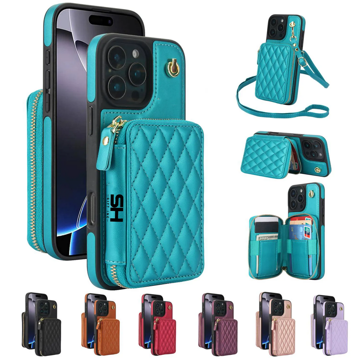 Zipper Phone Case with RFID Blocking Card Holder Wrist Strap Purse