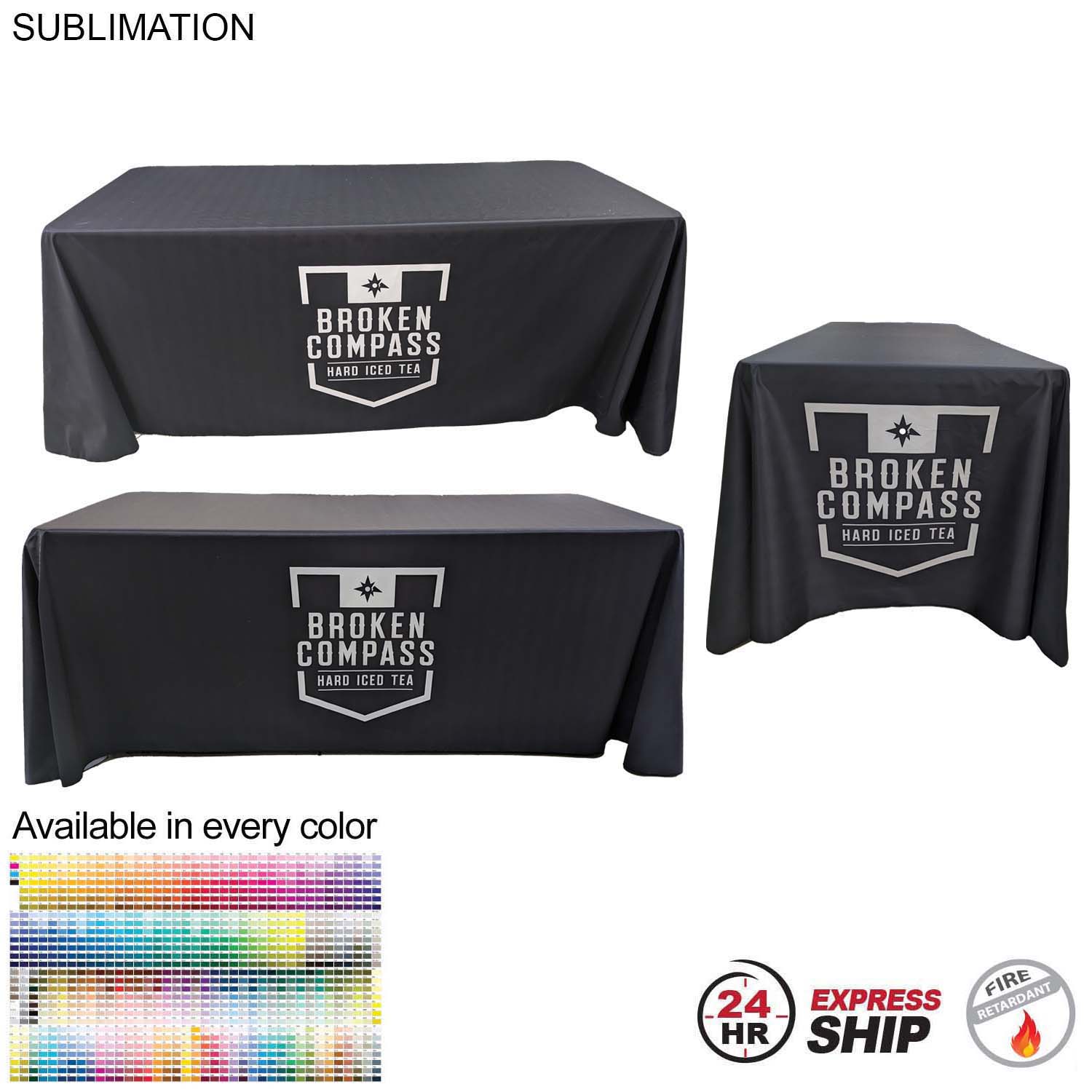 24Hr Express Ship - Sublimated PREMIUM Cloth for 6' table, Drape style, Closed Back, Rounded Corners 1