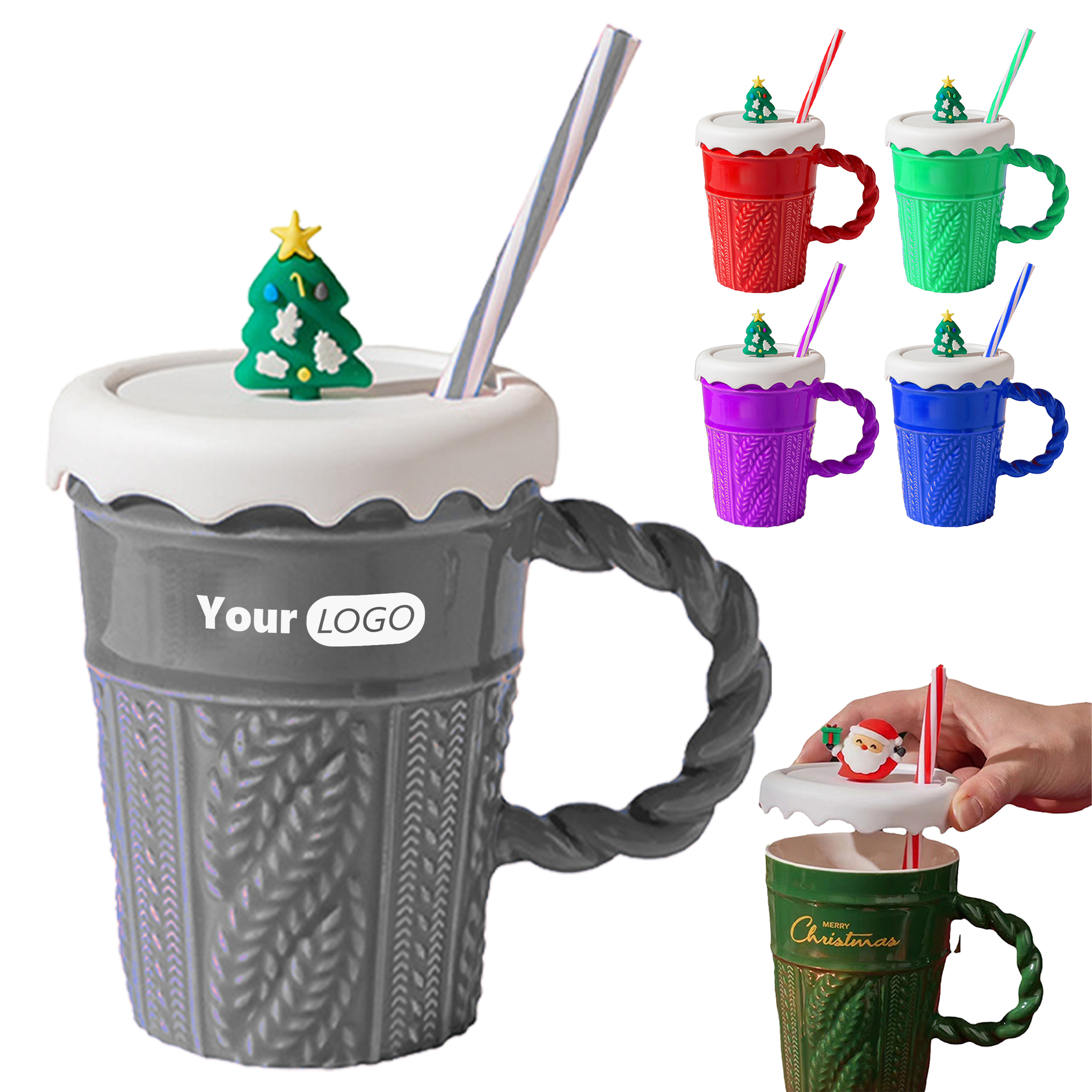 Ceramic Colorful Christmas Mug With Festive Lid And Drinking Straw 6