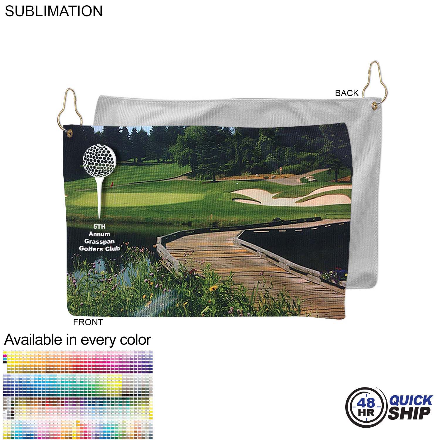 48Hr Quick Ship -Microfiber Dri-Lite Terry Golf Towel, 12x18, Nofold Grommet & Hook, Sublimated 8
