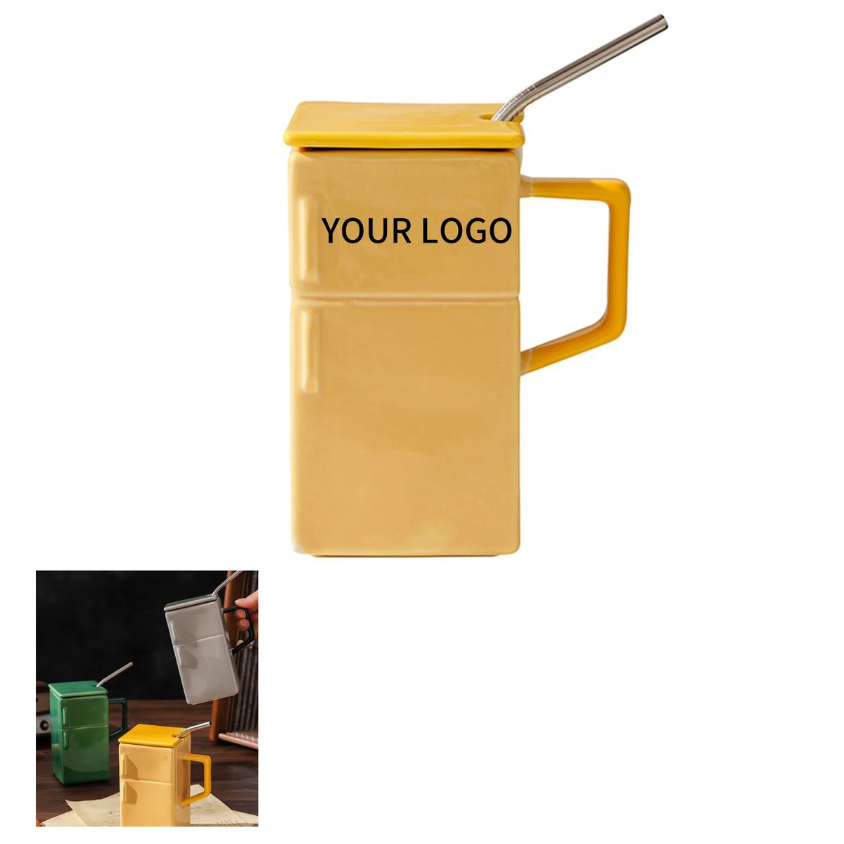 Household Ceramic Mug With Straw Lid