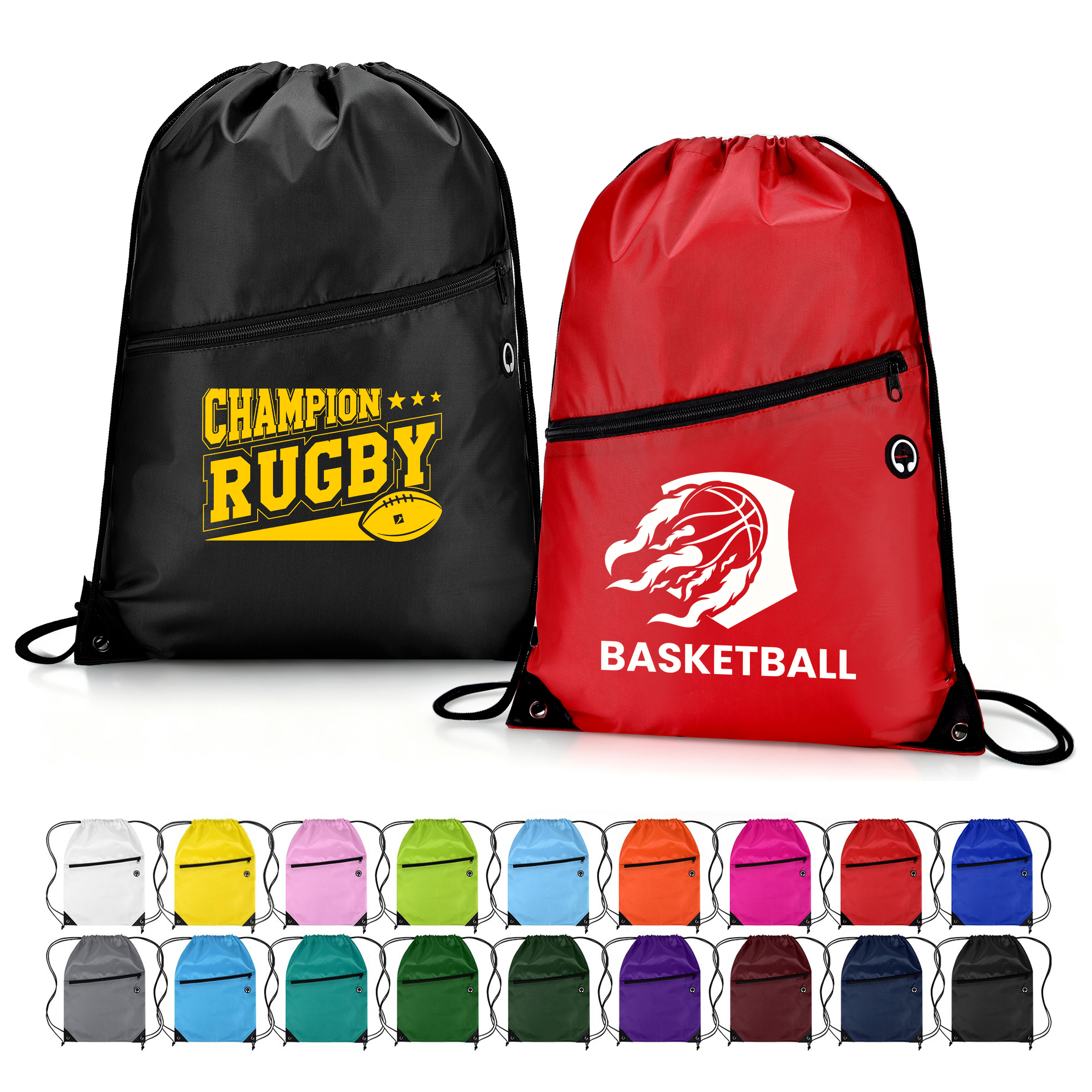 Drawstring Backpack with Front Zipper Pocket