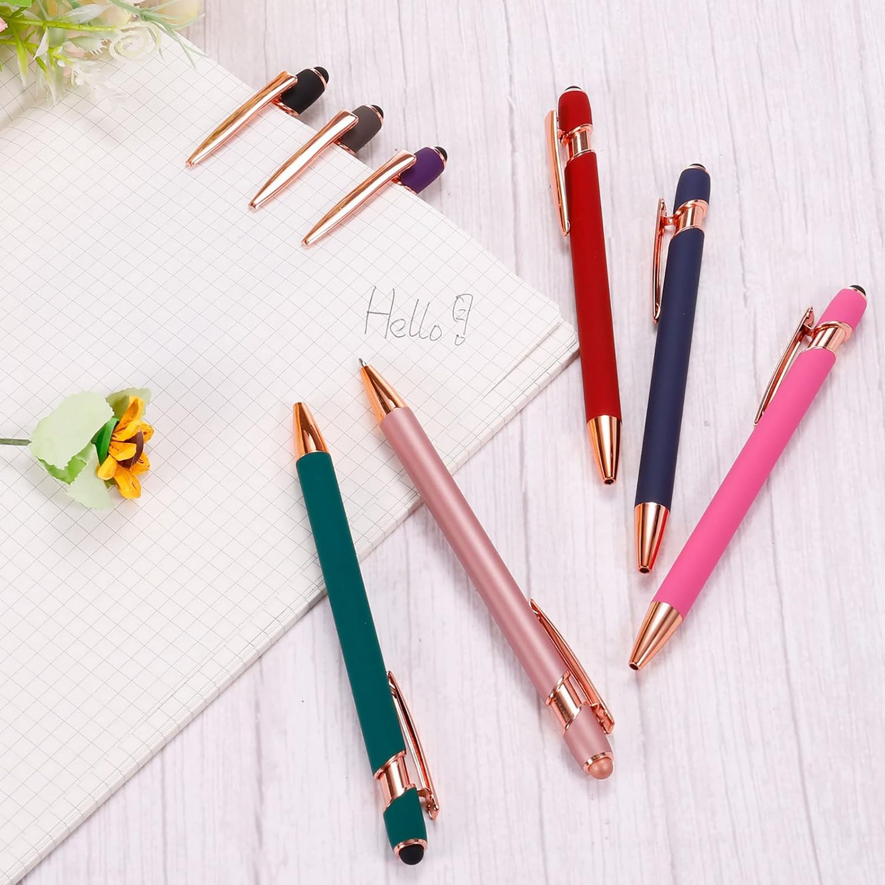 Metal Ballpoint Pen With Stylus Tip Rose Gold 12