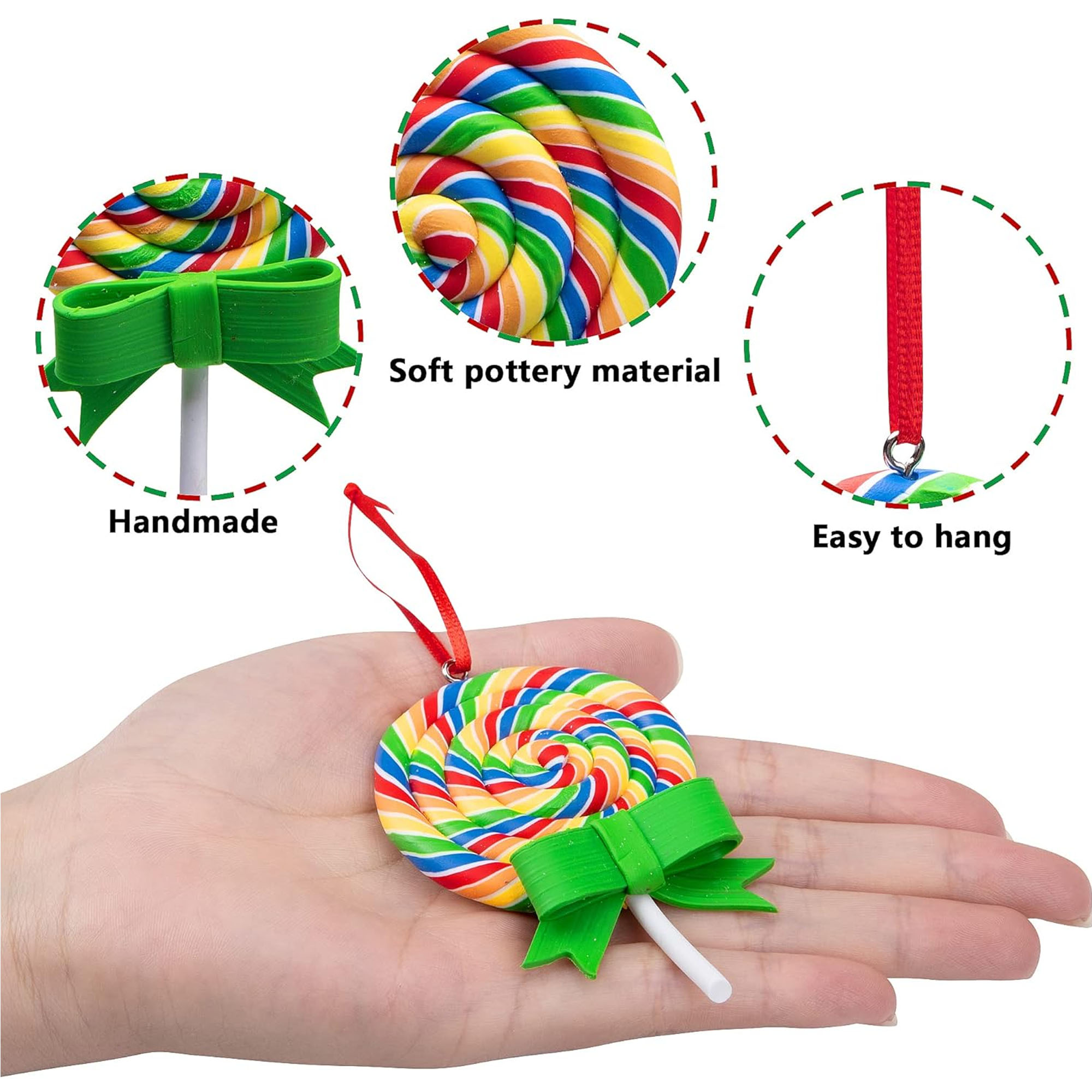Polymer Clay Handmade Lollipop Ornament For Holiday Decorations 9