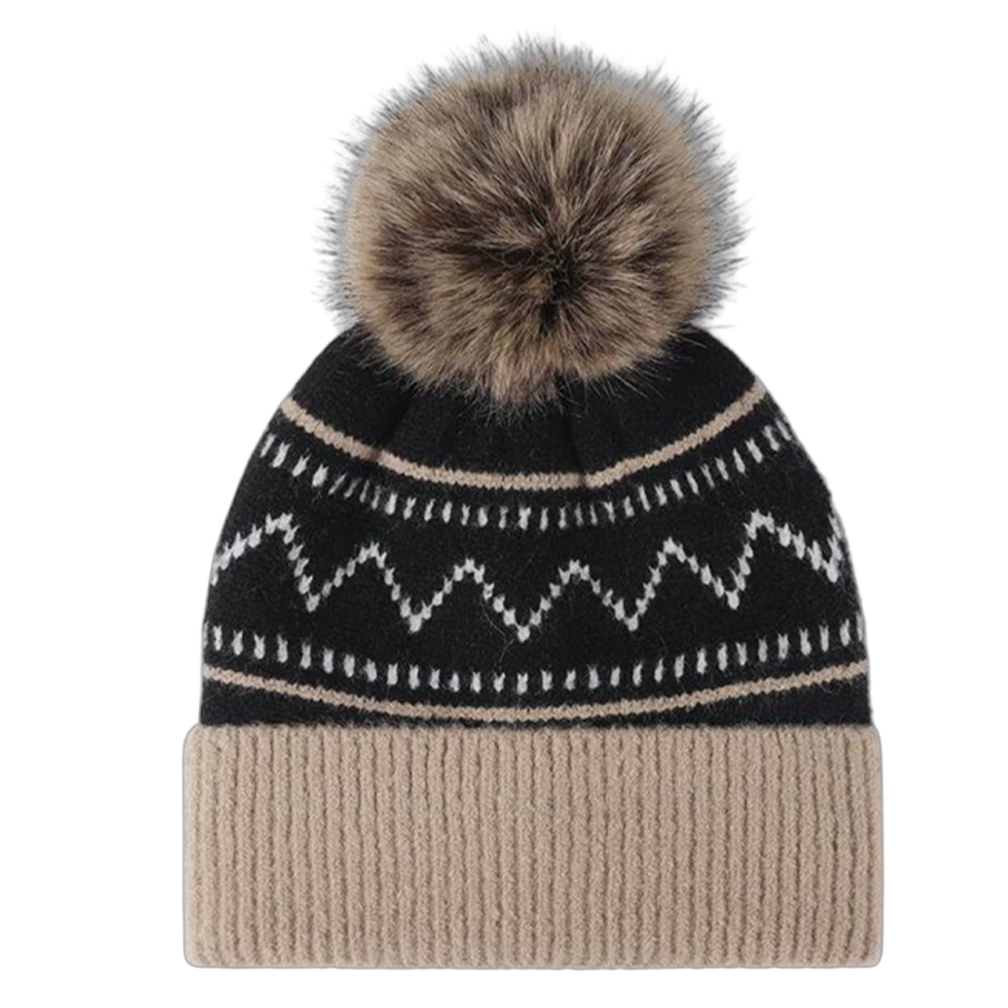 Color Blocked Striped Winter Fleece Lined Pom Hat 9