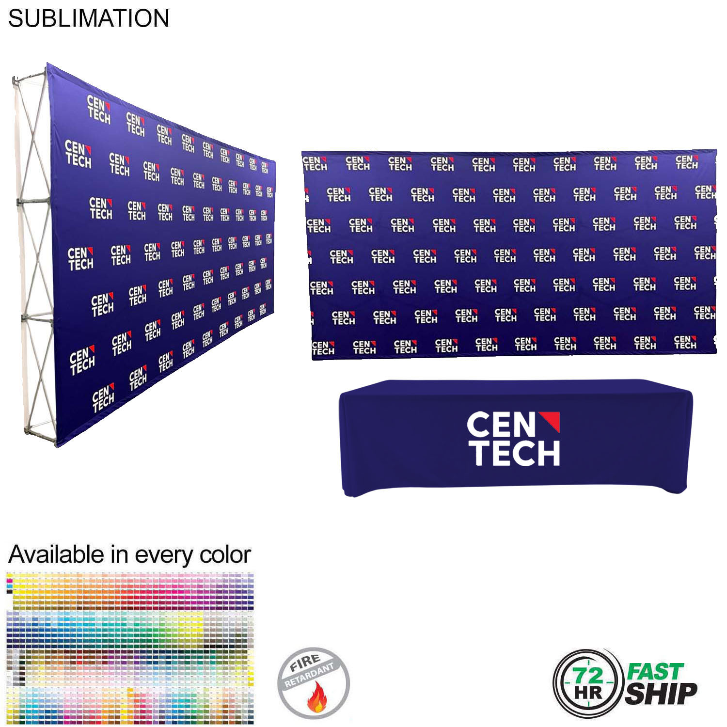 72Hr Fast Ship - Tradeshow booth package Ultra, 15' Straight Fabric Wall and PREMIUM 8' tablecloth