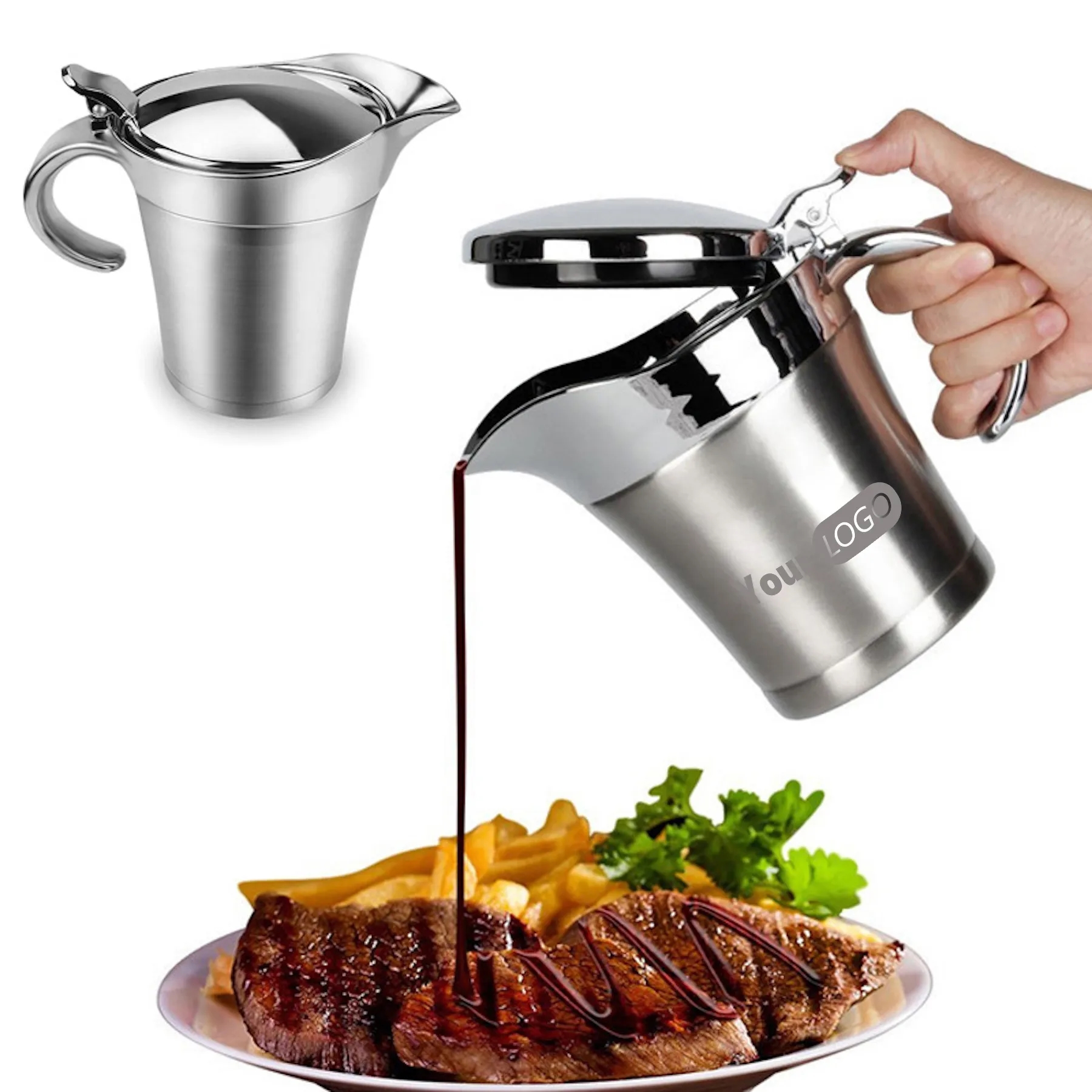 16Oz Stainless Insulated Gravy Boat/Sauce Jug w/Hinged Lid 7