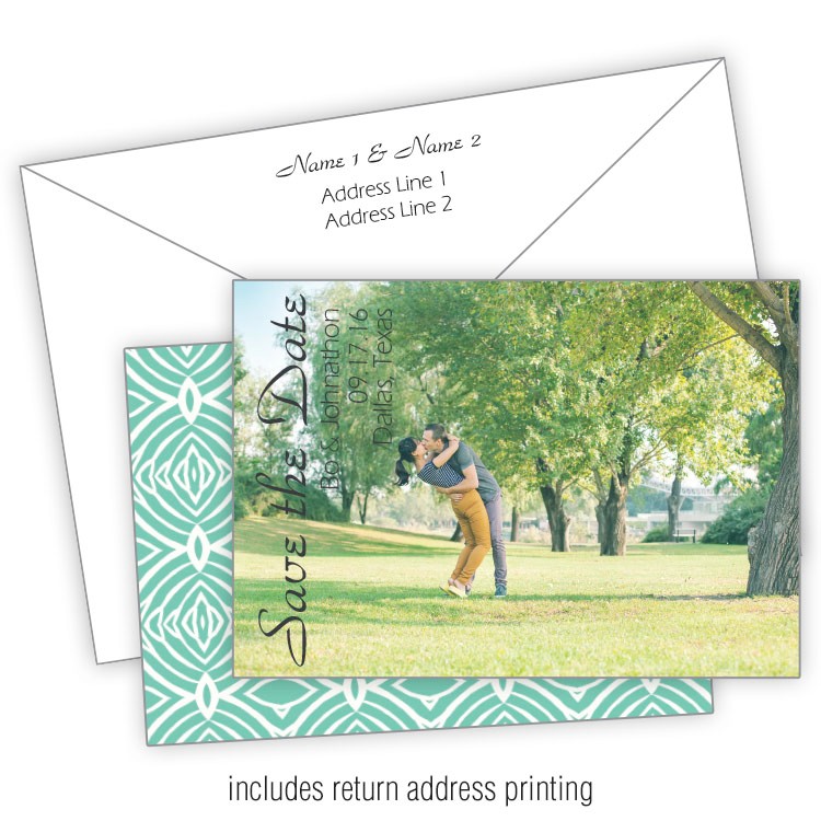 something turquoise 3 5x5 wedding save the date card with printed