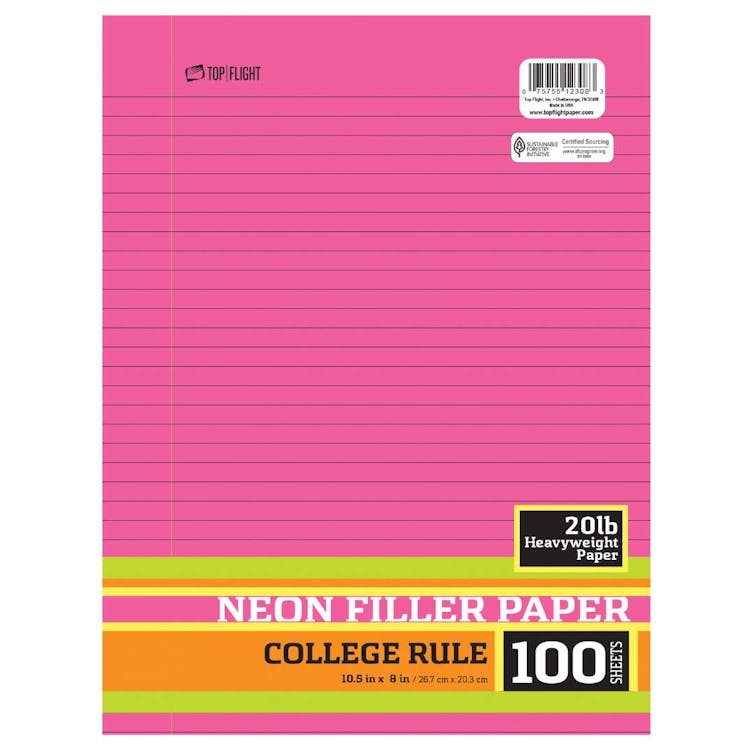 College Rule Filler Paper Neon 10.5" x 8" 100 Sheets 3