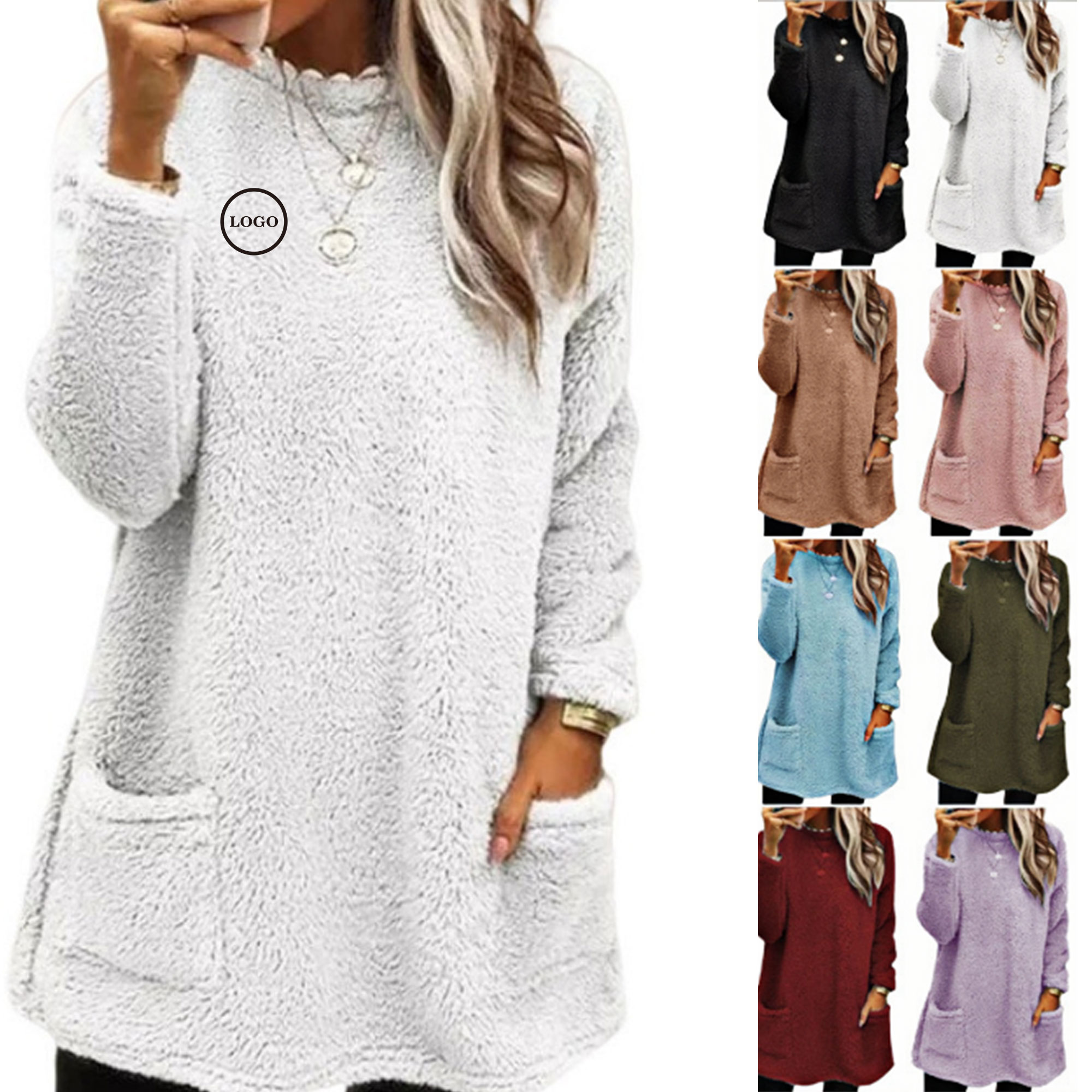 Cozy Double-Sided Fleece Oversized Sweater with Pockets, custom hoodie or sweatshirt with logo imprint 2