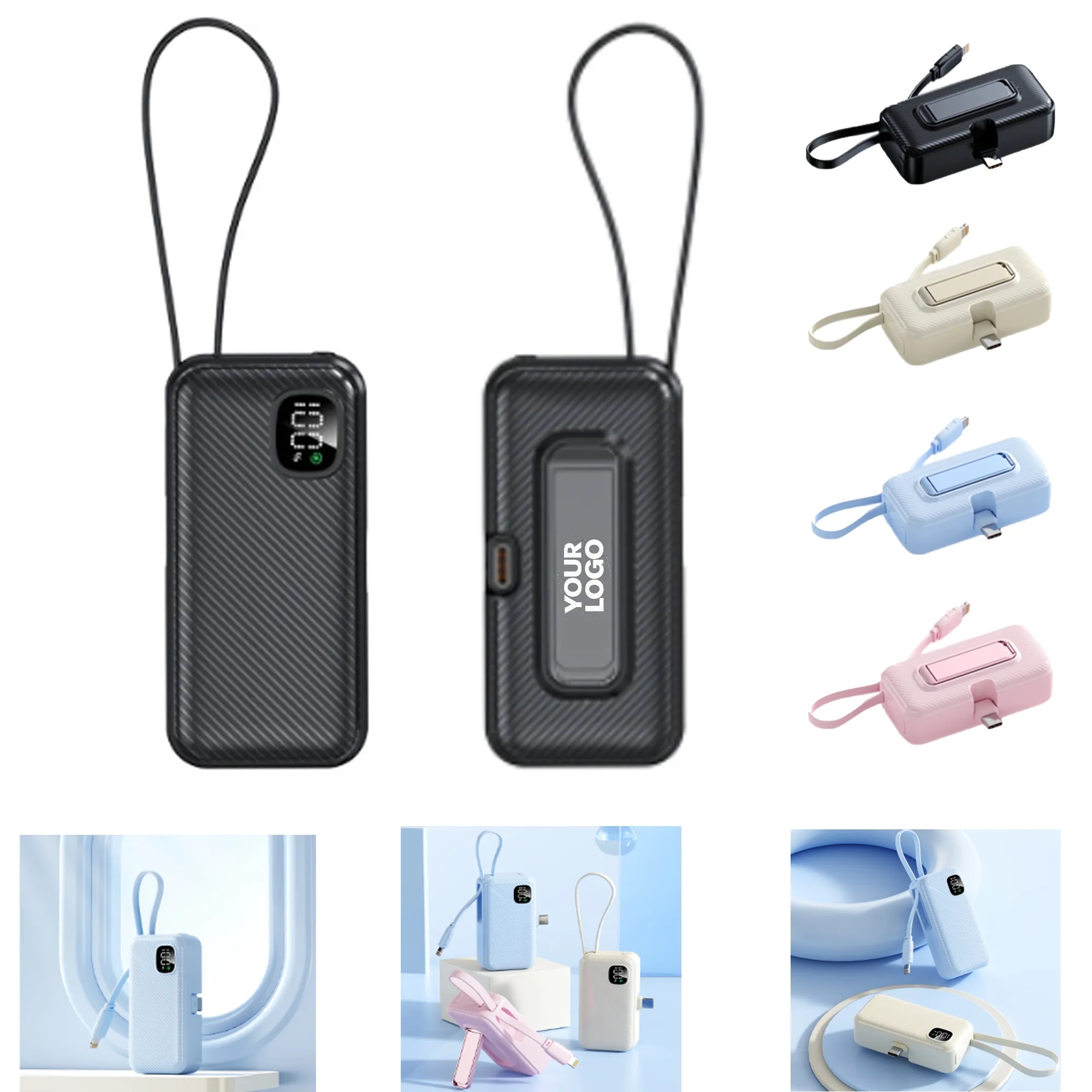 Slim Power Bank with Built in Cable and Stand 12
