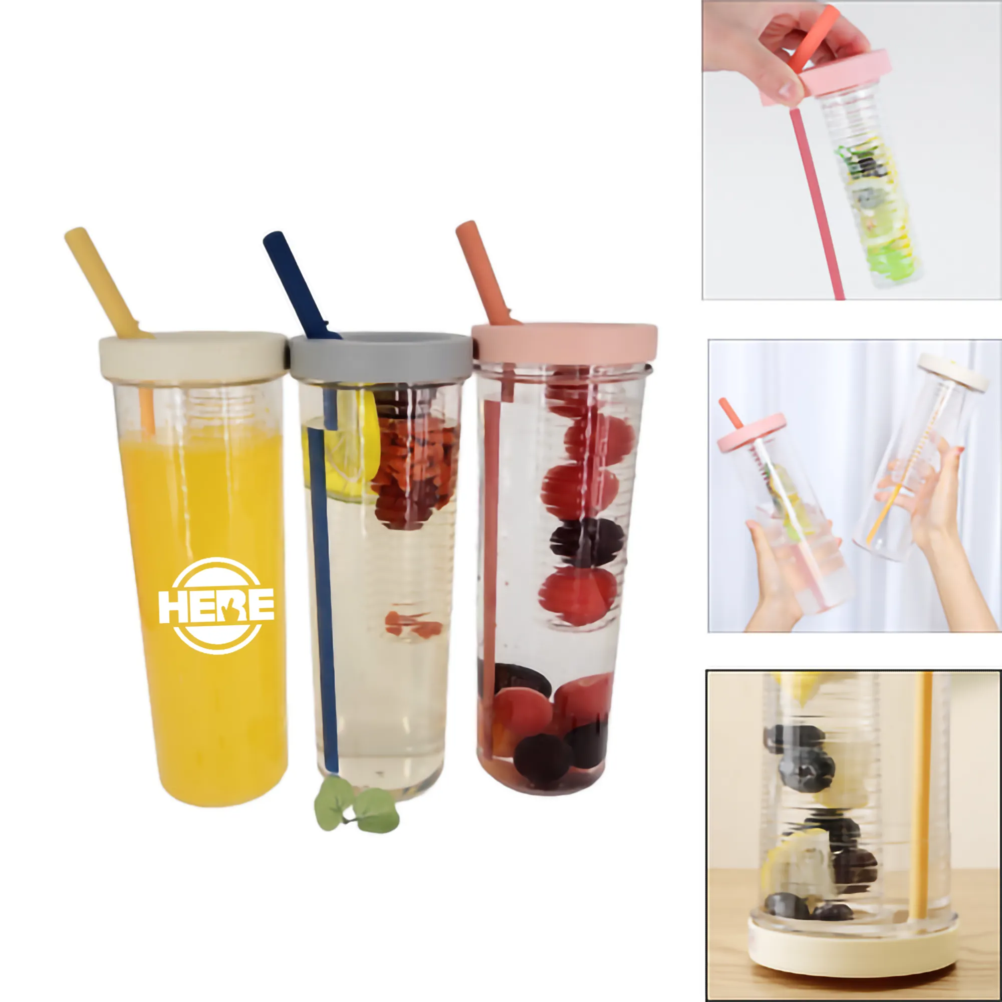 24Oz Large Capacity Plastic Fruit Infuser Water Bottle