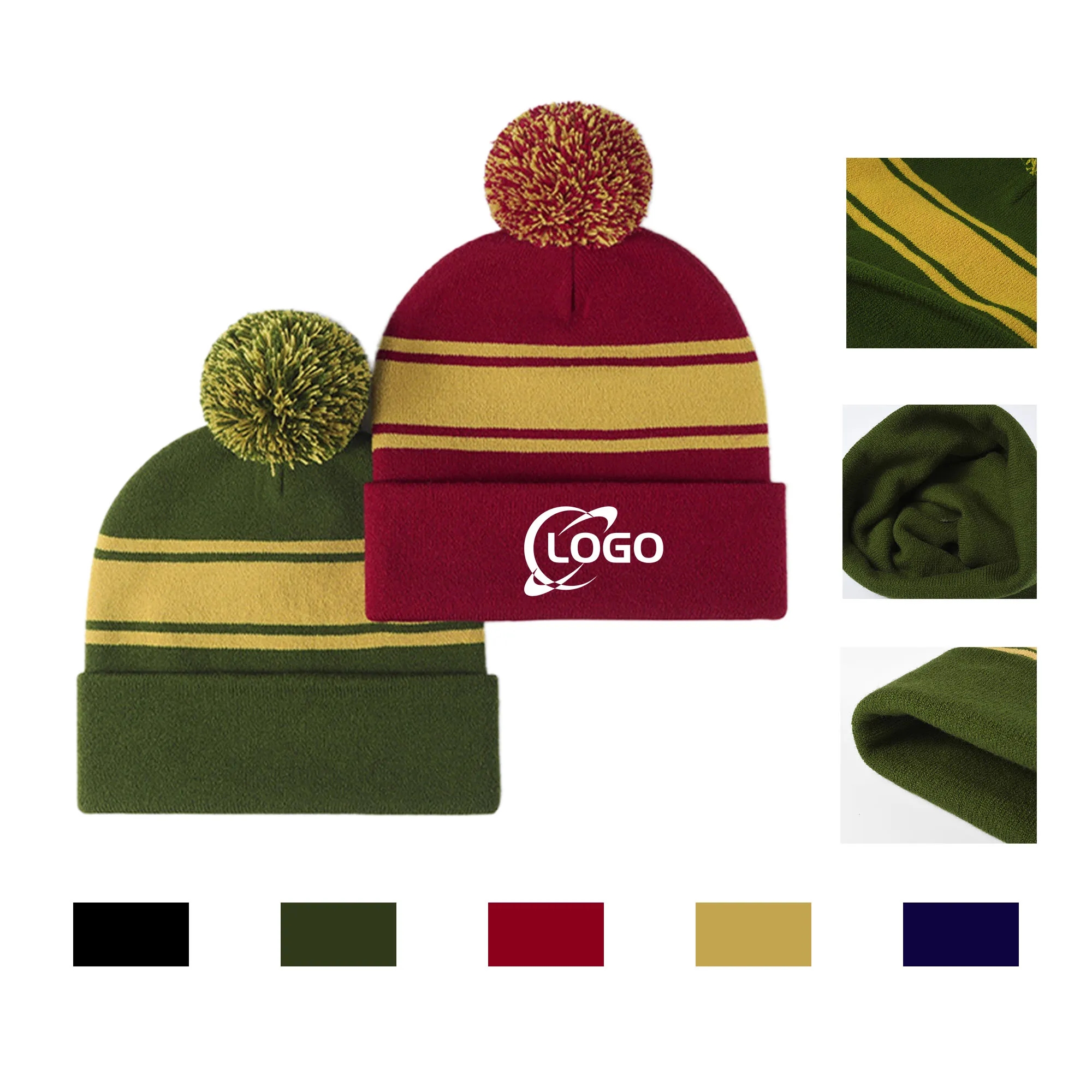 MOQ100 Knitted Beanie Cap With Hairball 6
