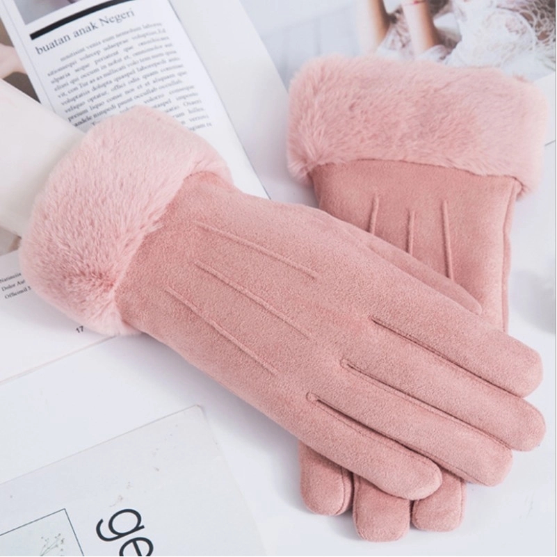 Lady's Fashion Warm Touch Screen Suede Gloves