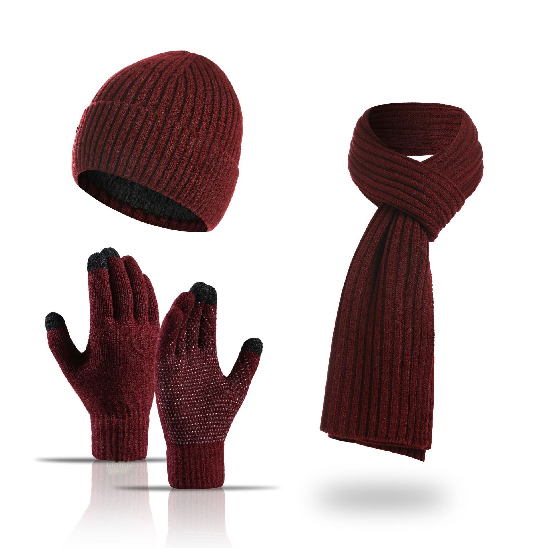 Winter 3 PCS Knitted Warm Knit Beanie Hat Scarf Gloves Gift Set 12