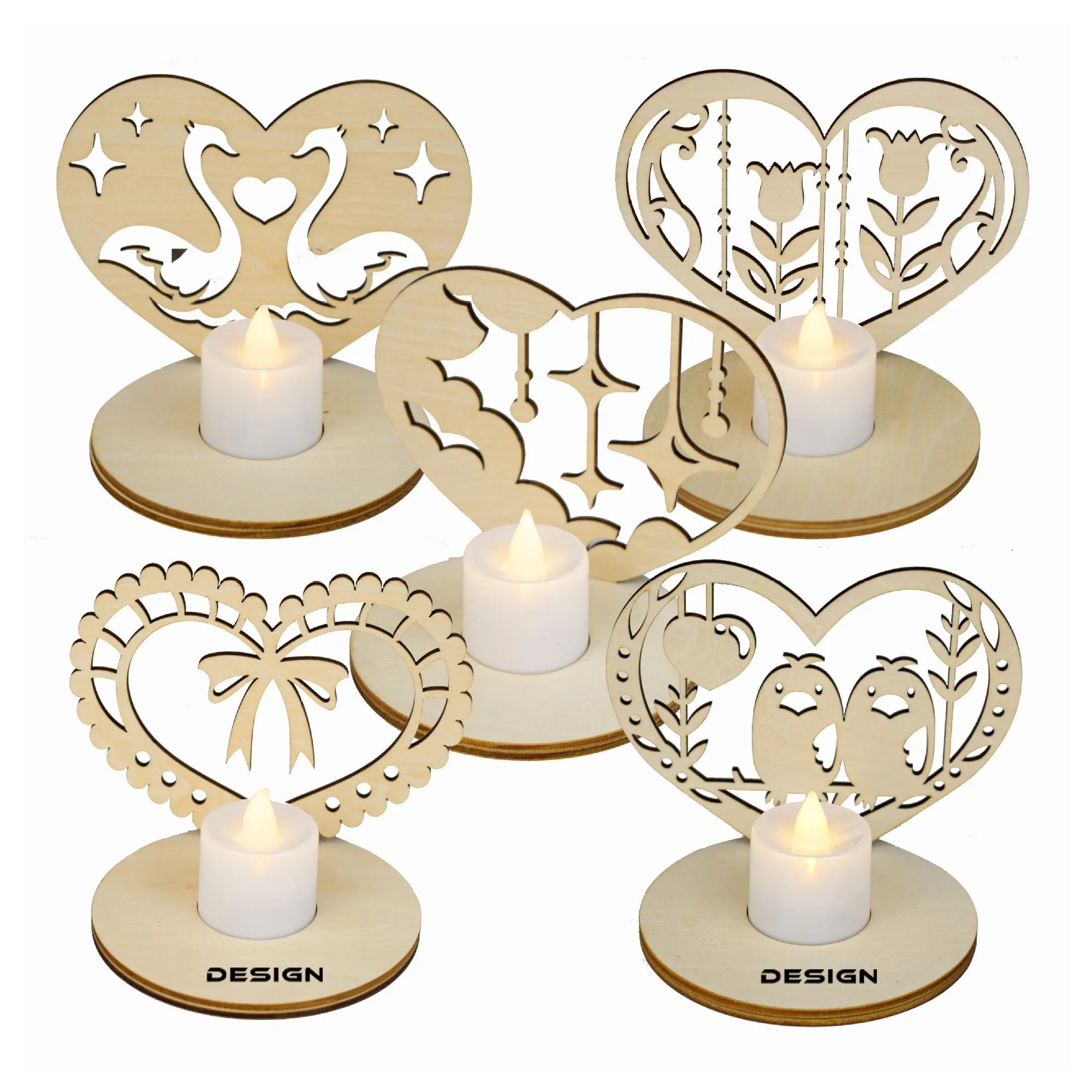 Wood Candle Holders with Tea Light