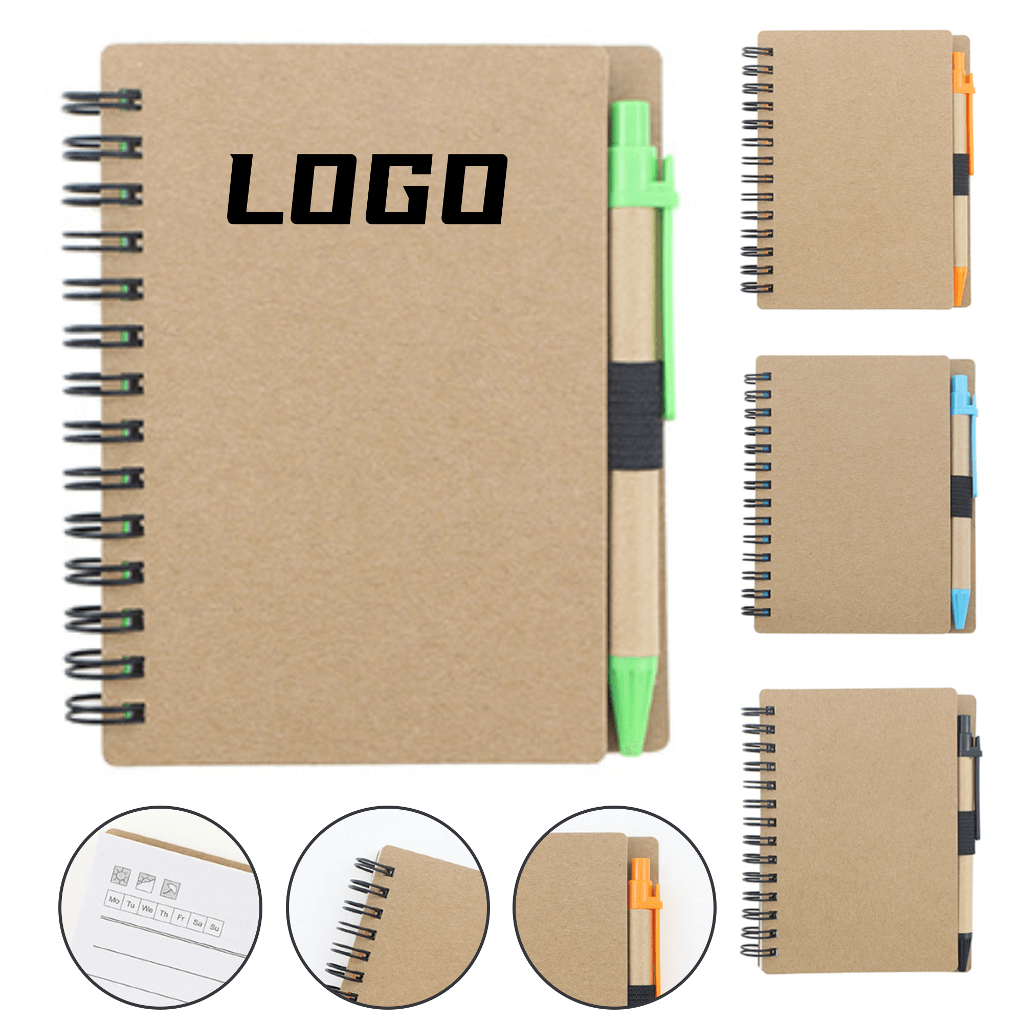 Custom Kraft Paper Spiral Notebook & Pen 4
