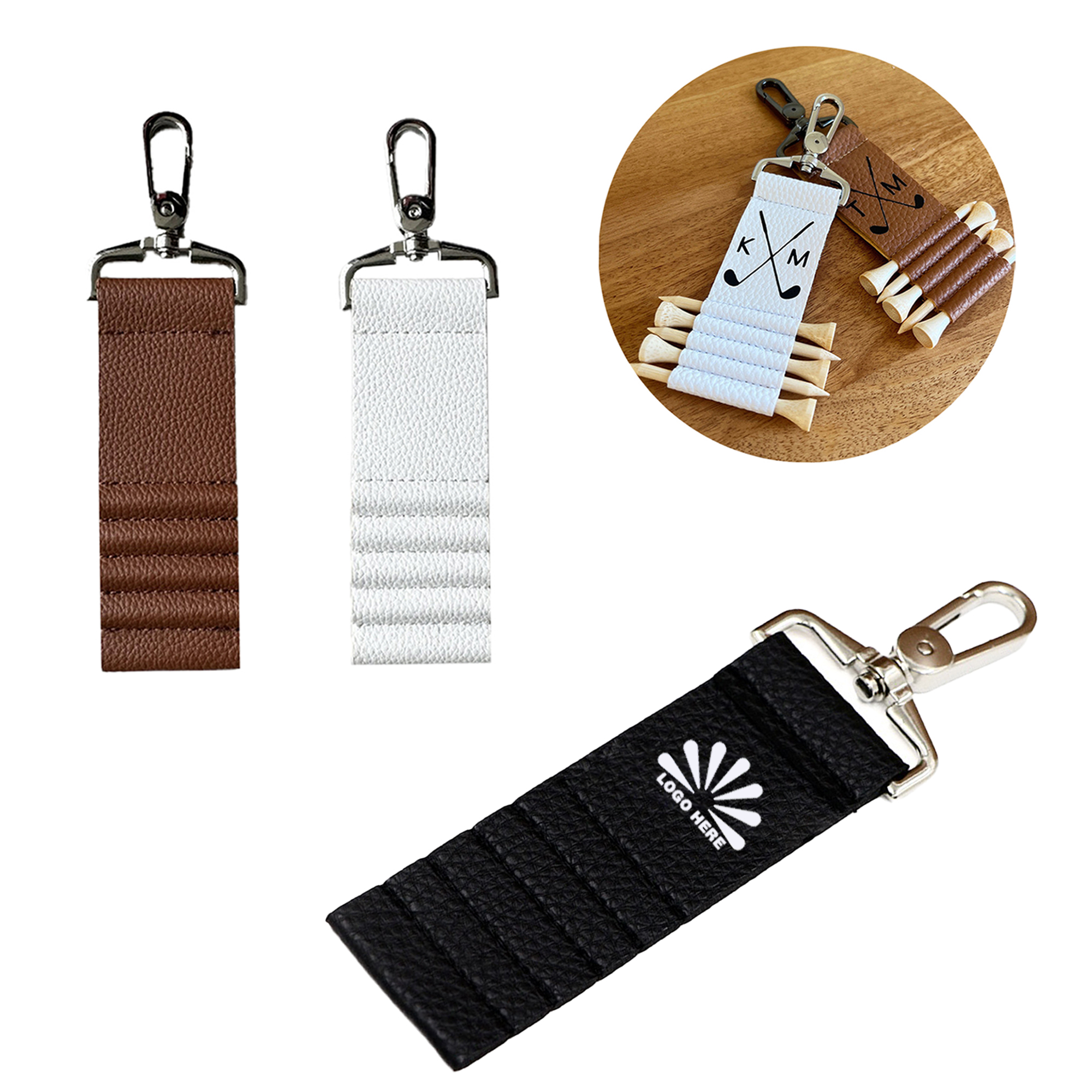 Premium Leather Golf Tee Case with Metal Hook 3