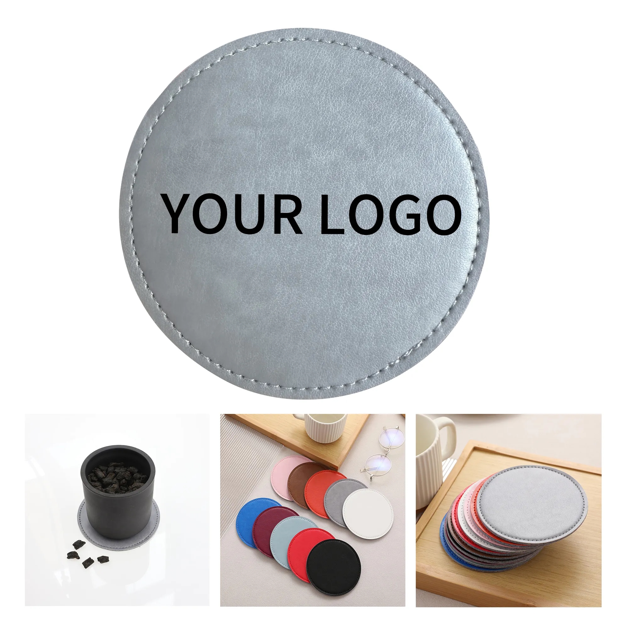 PU Leather Drink Coaster with Double Sided Stitching