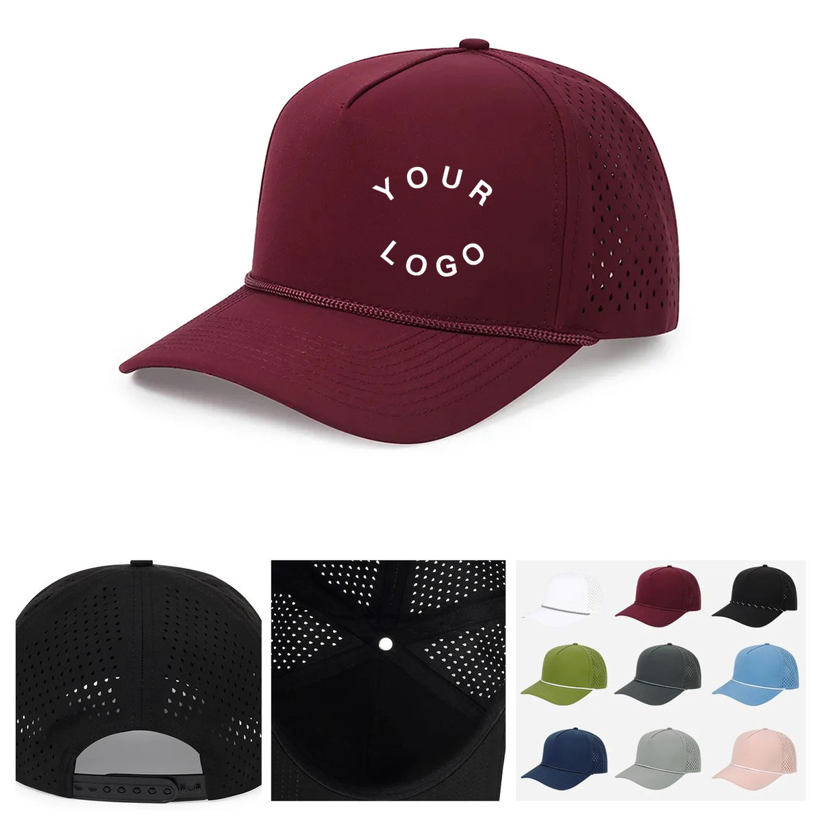 Curved Visor Cotton Cap With Rope Detail