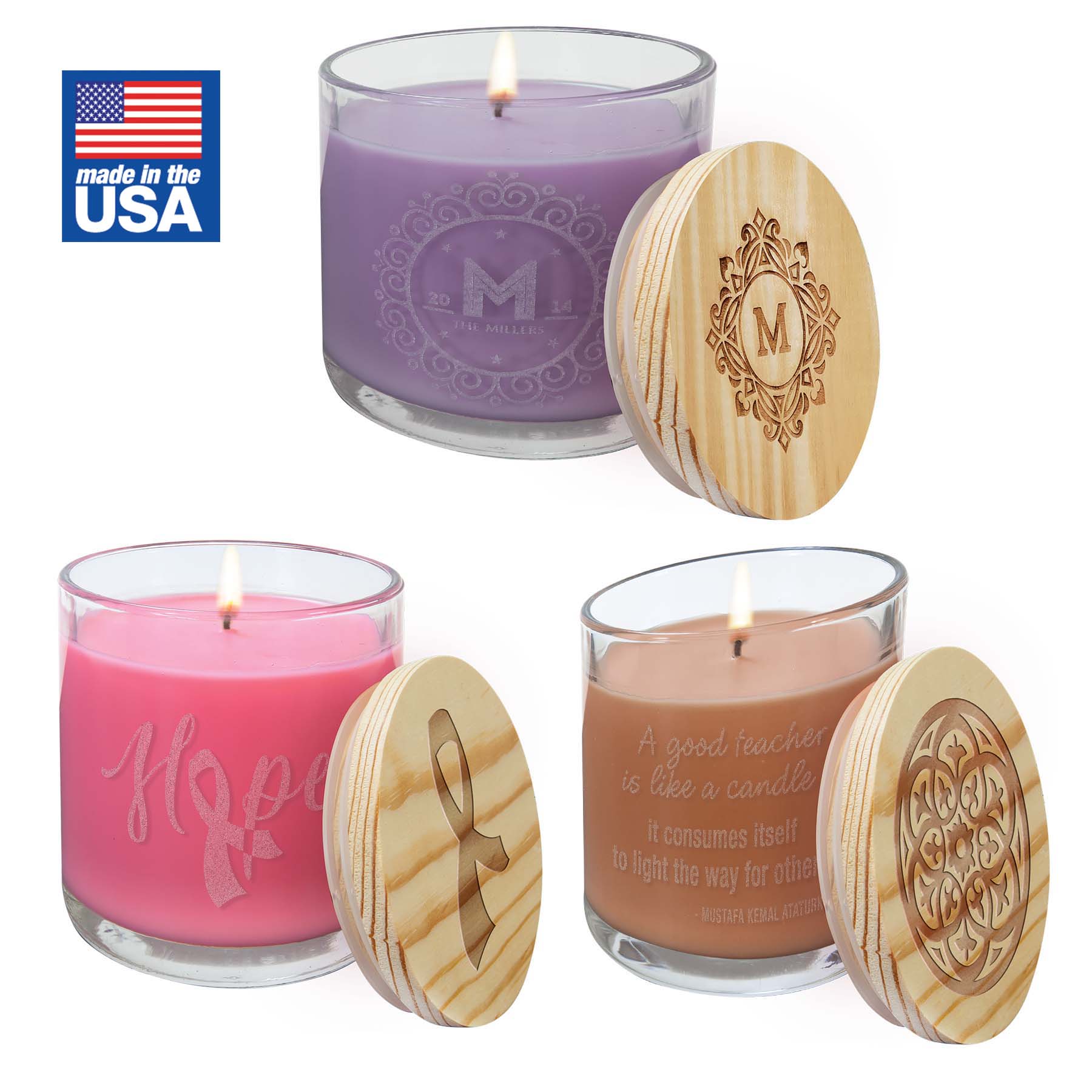 14 OZ.Candle in a Glass Holder with Wood Lid (Made in the USA)