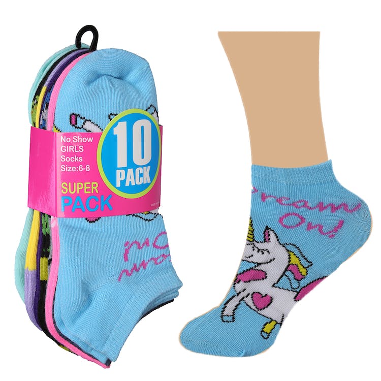 Girls' Ankle Socks - 10 Pack Unicorn Designs Size 6-8 2