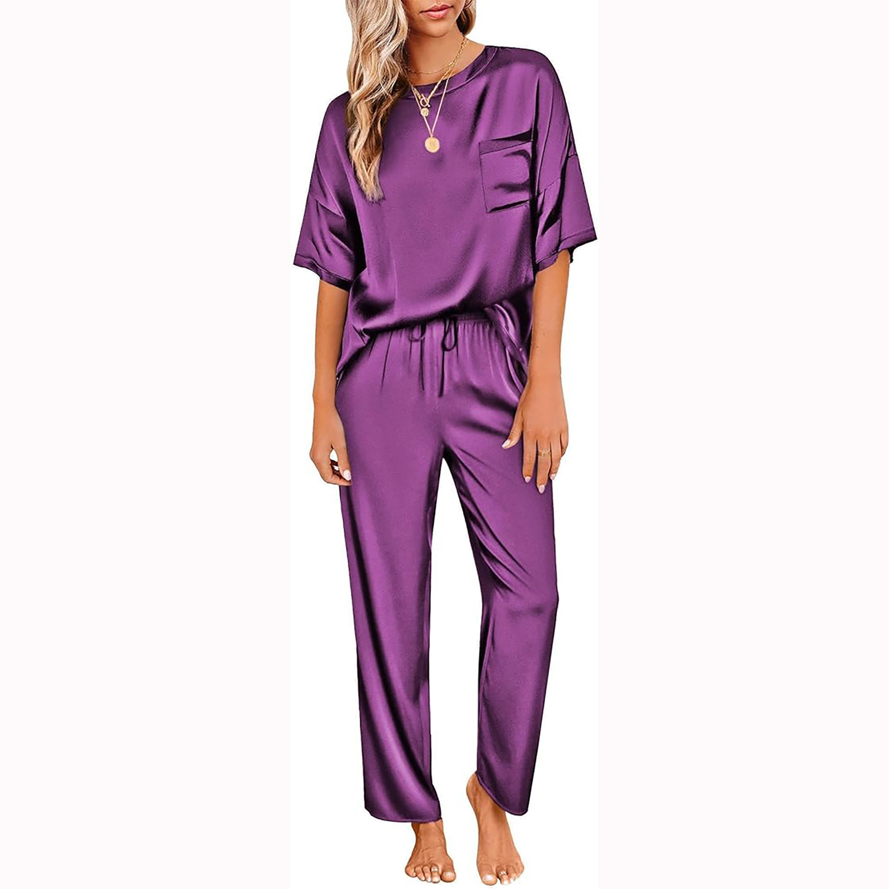 Womens Satin Silk Pajamas Set 8