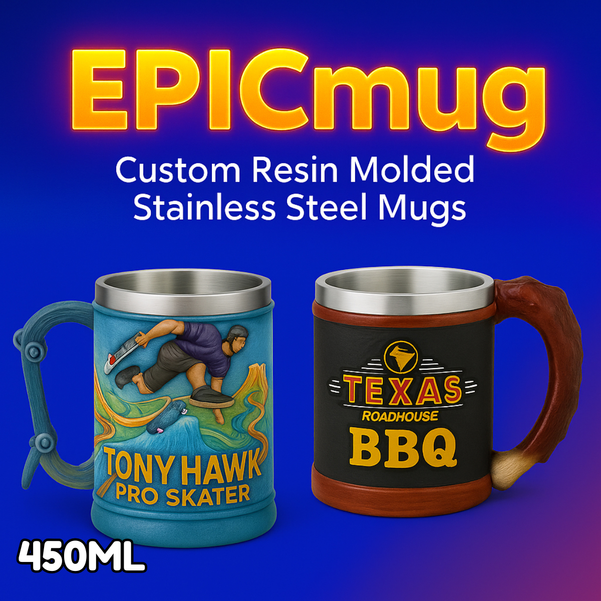 EpicMug Customizable Resin Molded Exterior Mug - Stainless Steel 450ML 2
