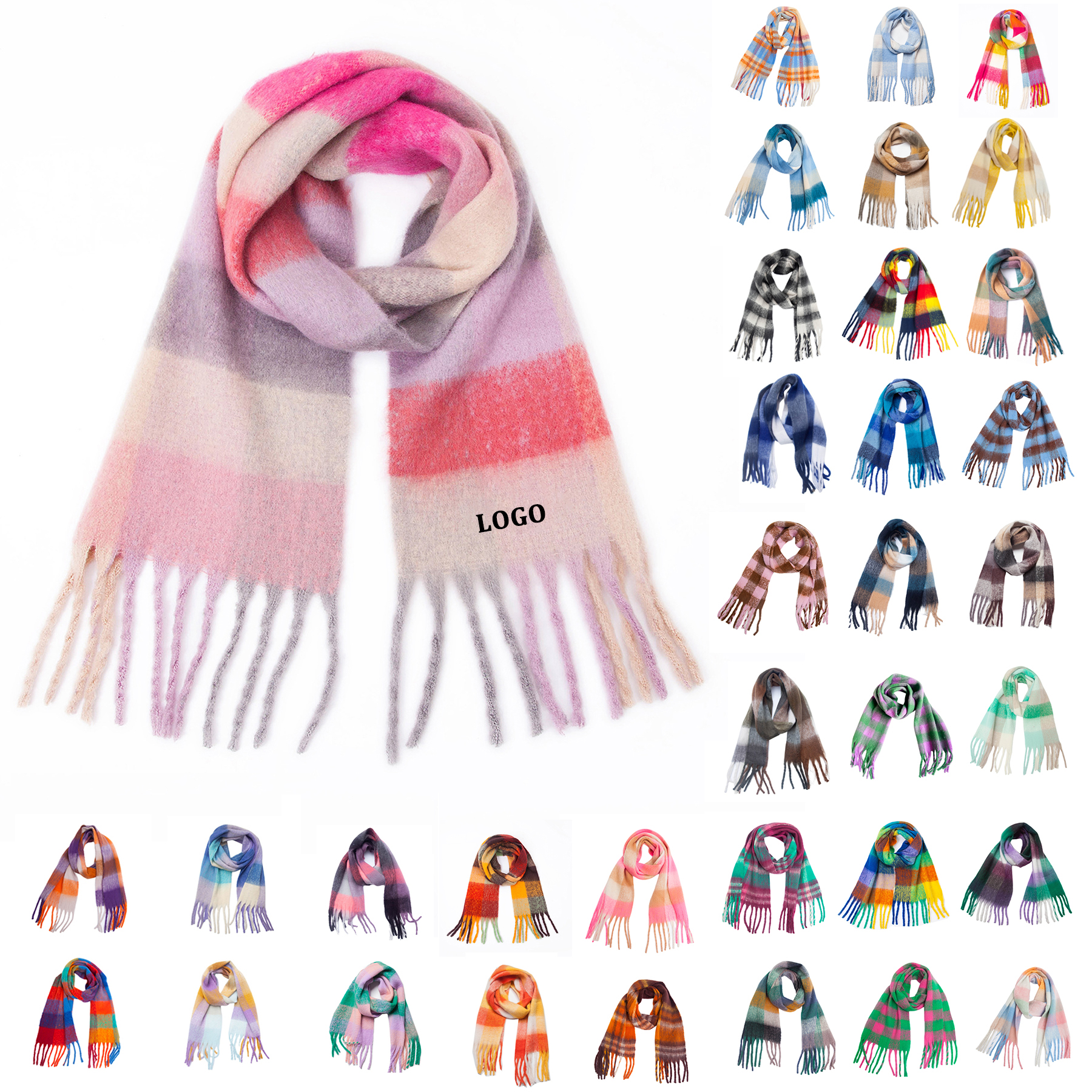 Big Coloured Checked Winter Warm Wrap Scarf 34