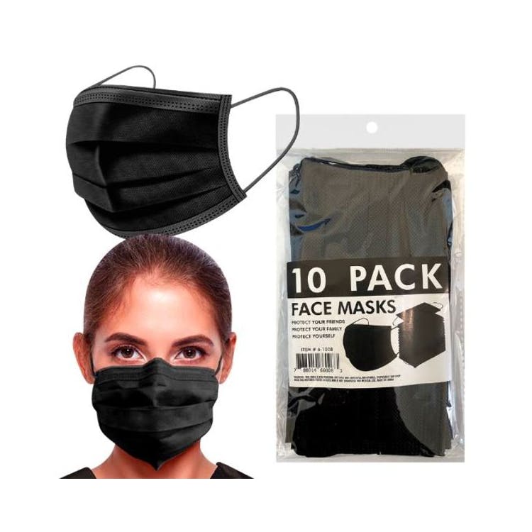3 Ply Face Masks - Black 10 Pack 2