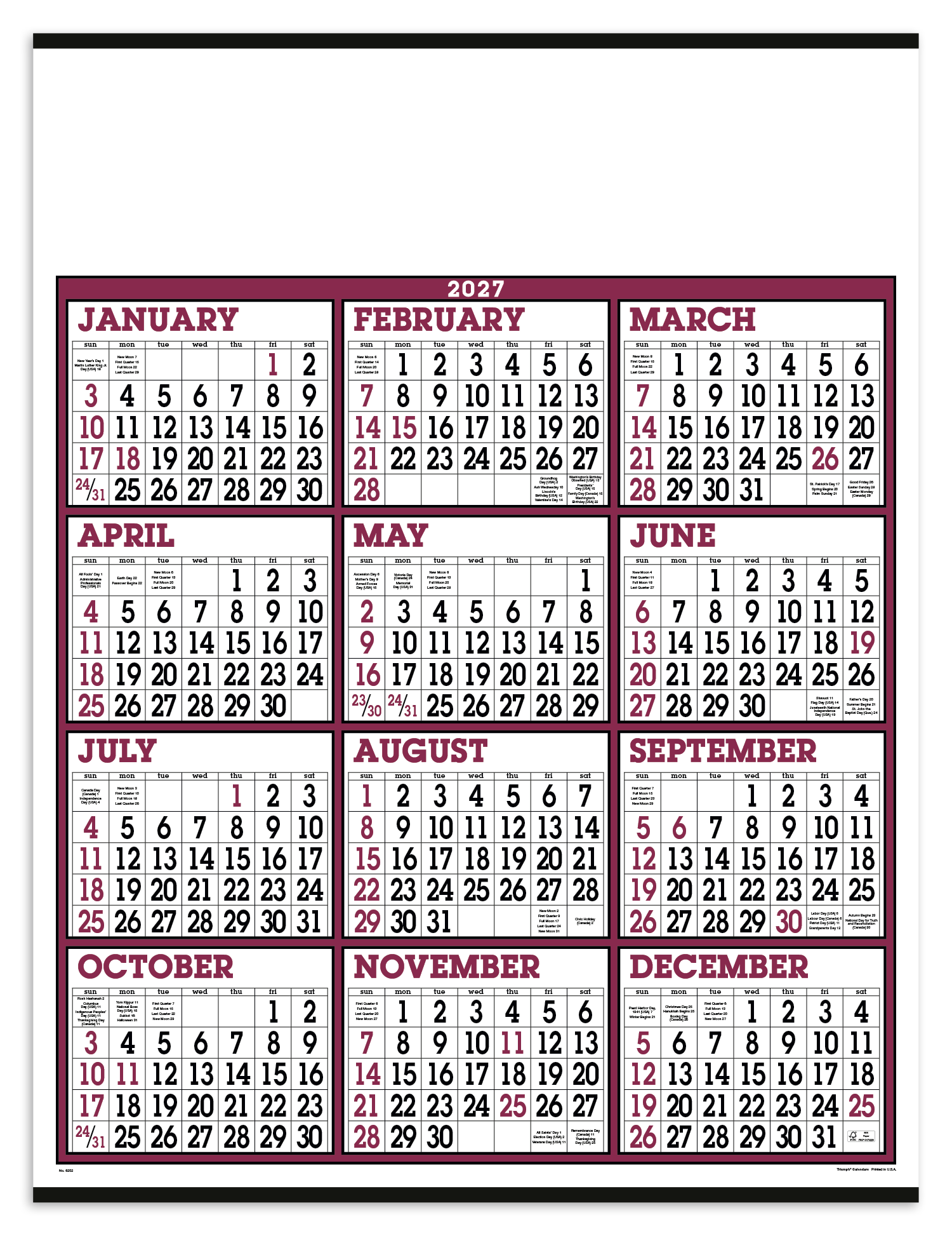 Triumph Calendars Big Numbers Span-A-Year Calendar