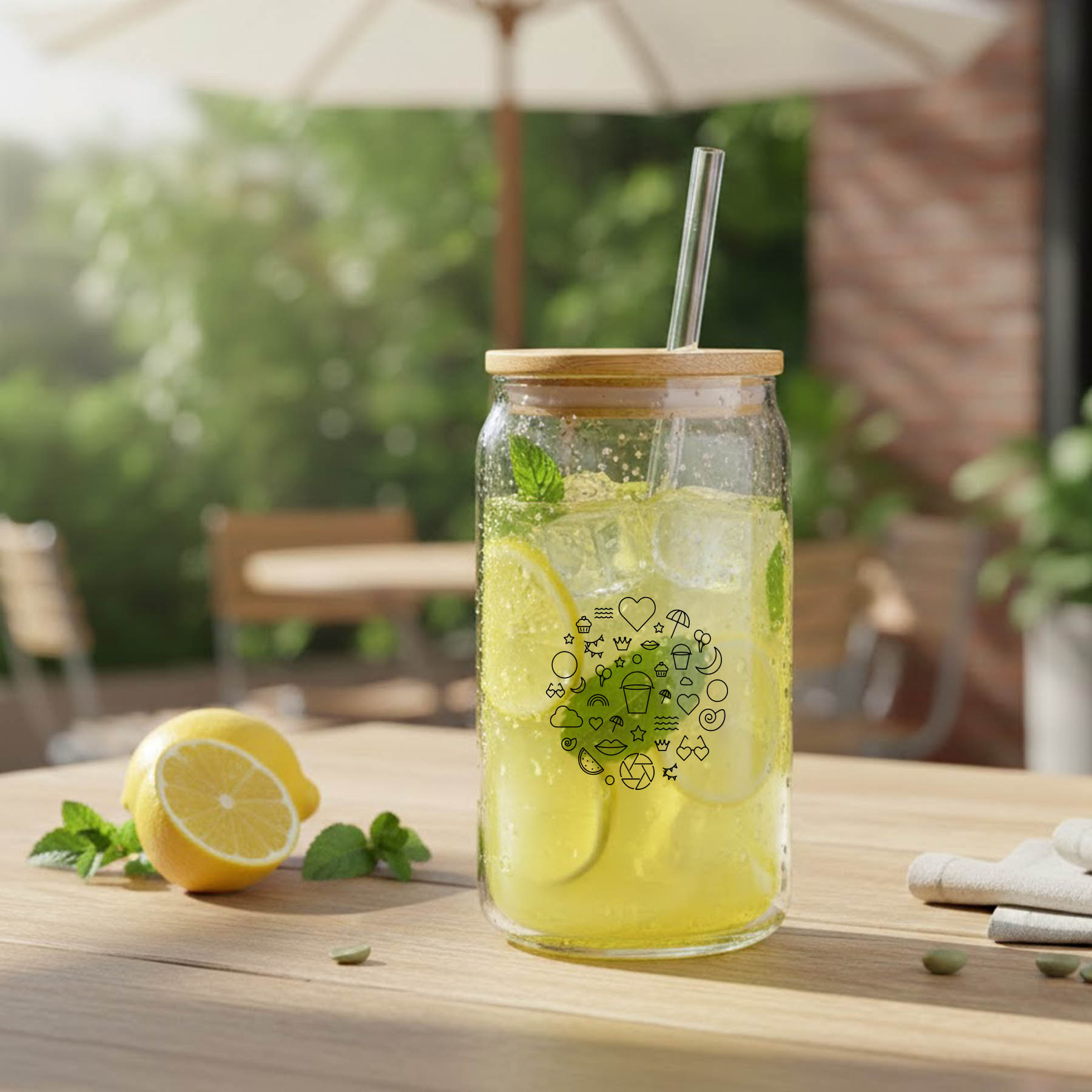 18oz. Glass Tumbler with Bamboo Lid & Straw