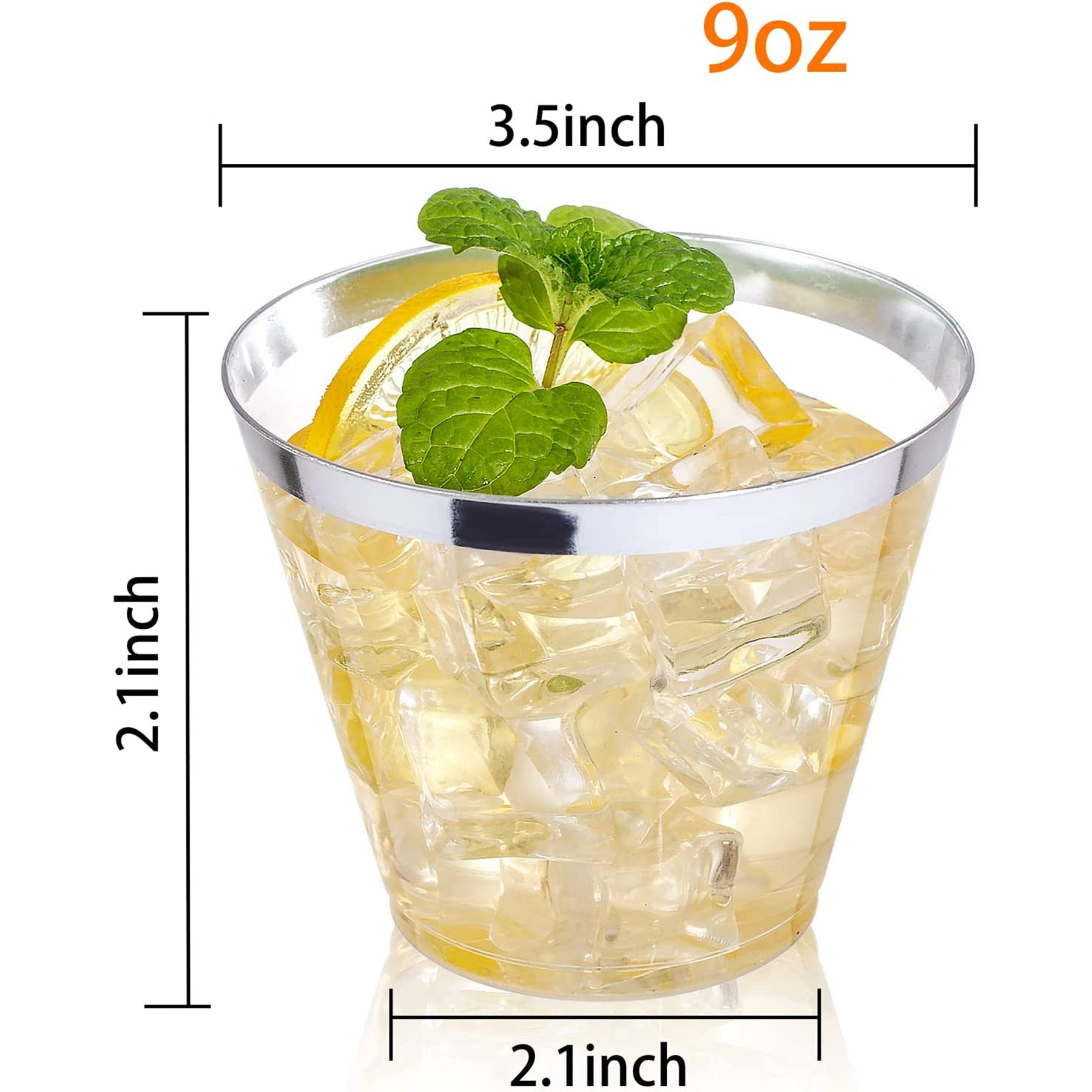 Silver Glitter 9 oz Clear Plastic Cups Tumbler 7